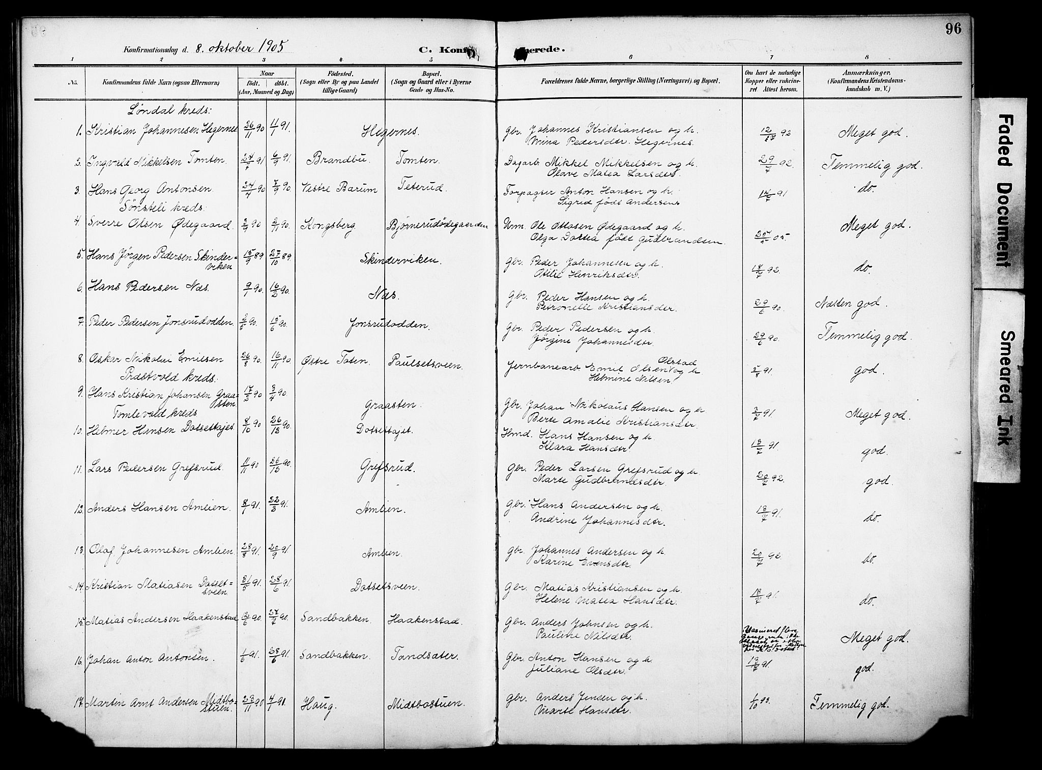 Vestre Toten prestekontor, SAH/PREST-108/H/Ha/Haa/L0012: Parish register (official) no. 12, 1890-1906, p. 96