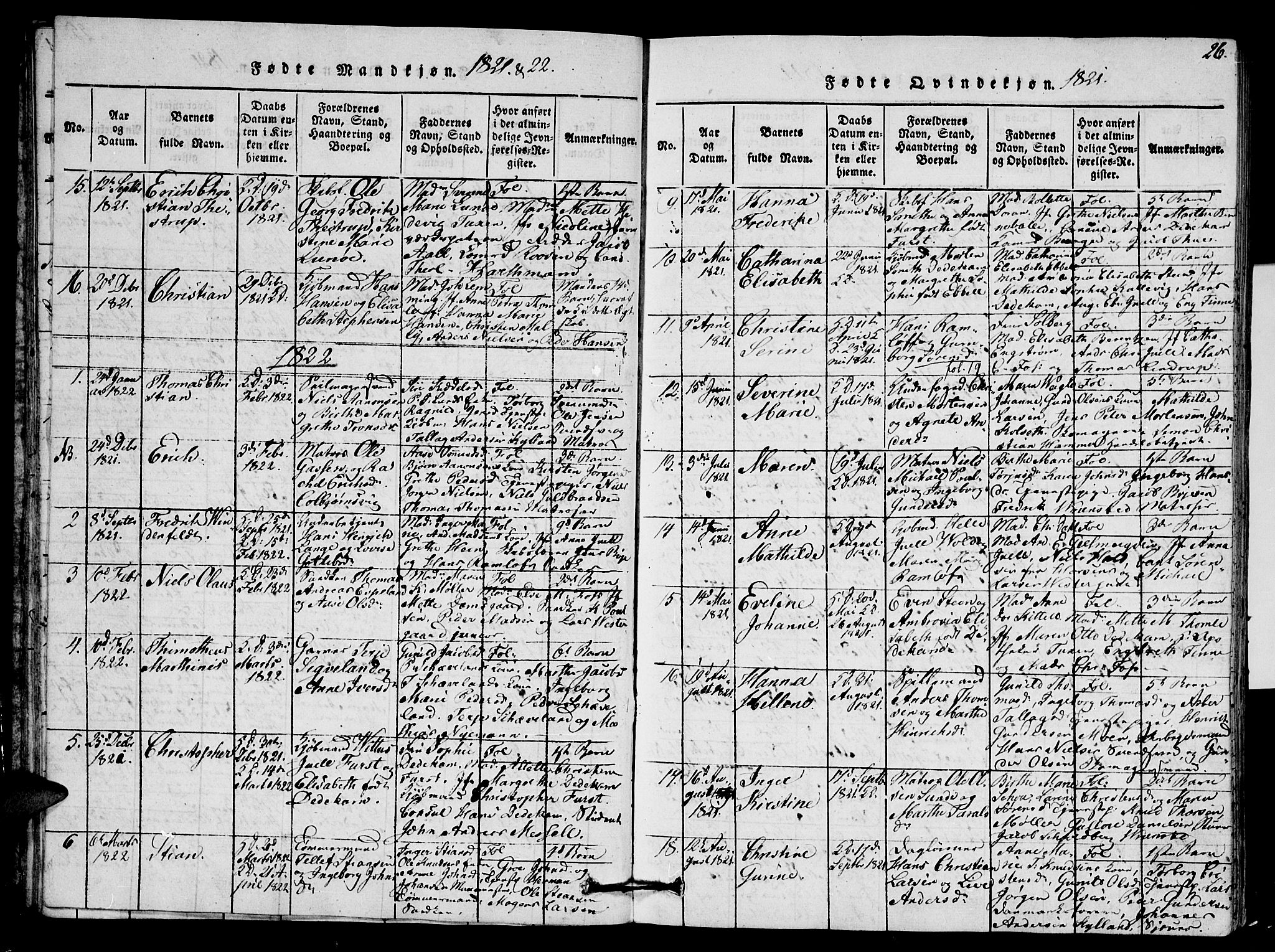 Arendal sokneprestkontor, Trefoldighet, SAK/1111-0040/F/Fb/L0001: Parish register (copy) no. B 1, 1816-1838, p. 26