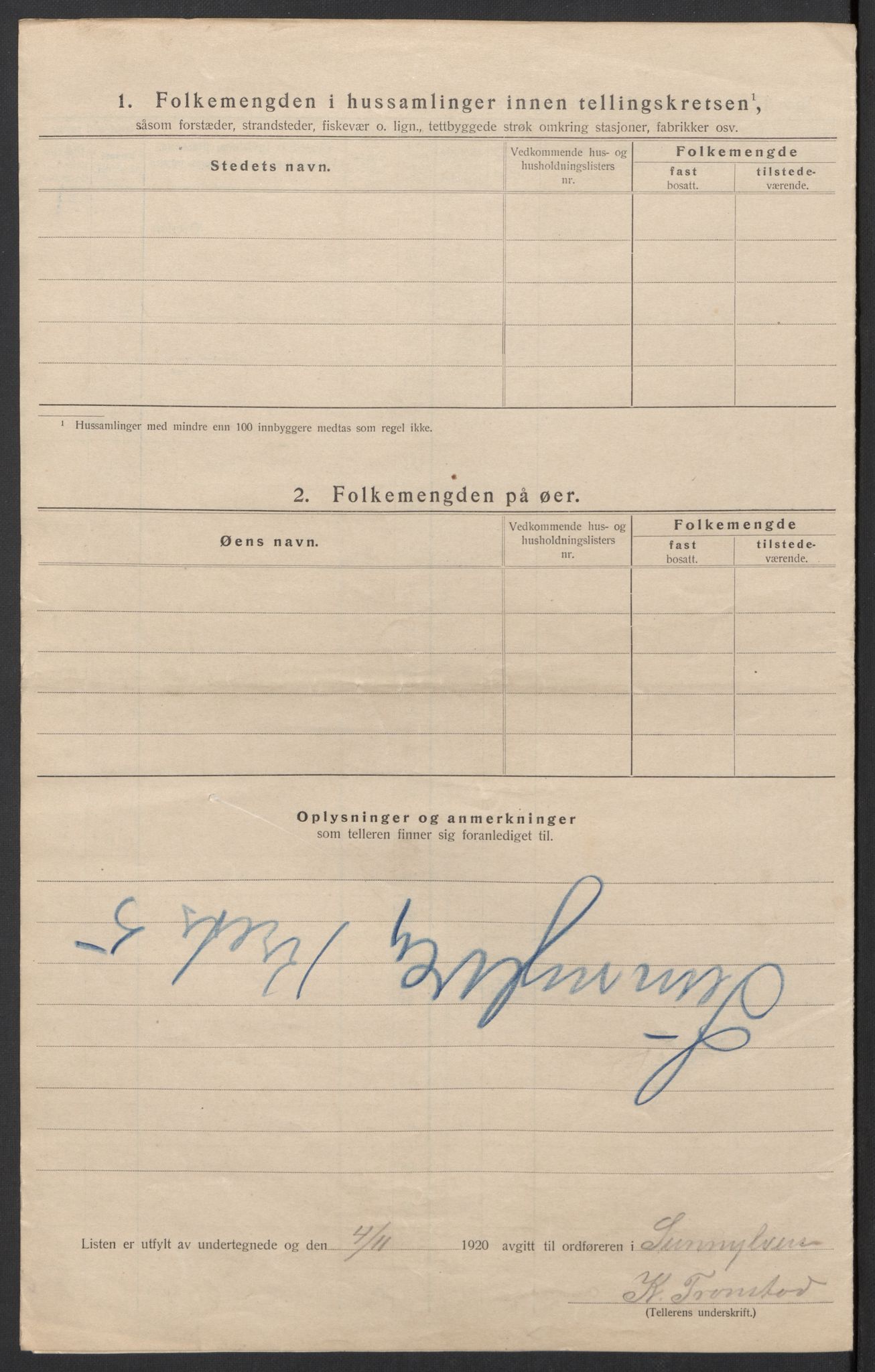 SAT, 1920 census for Sunnylven, 1920, p. 31