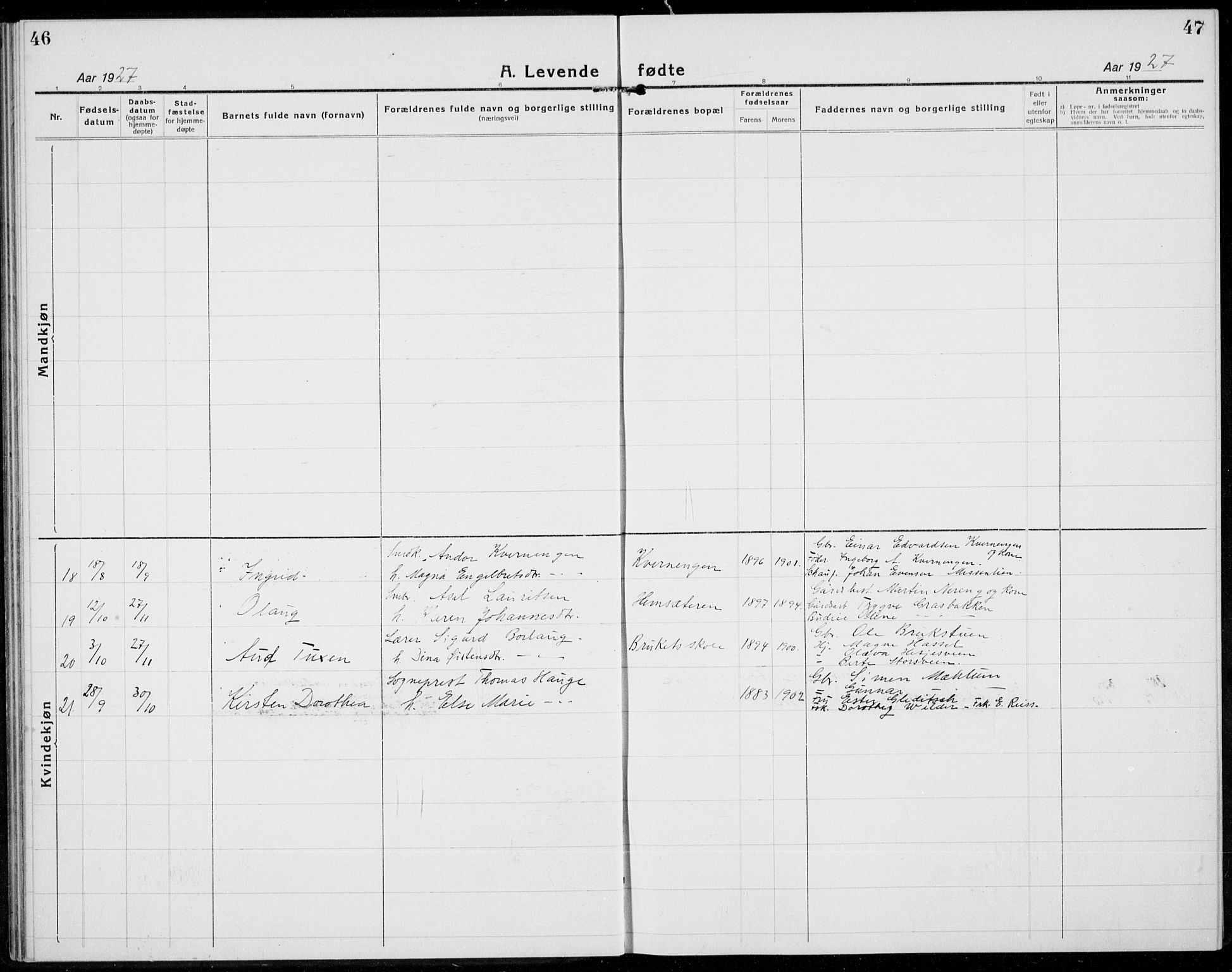 Brøttum prestekontor, AV/SAH-PREST-016/L/La/L0001: Parish register (copy) no. 1, 1921-1941, p. 46-47