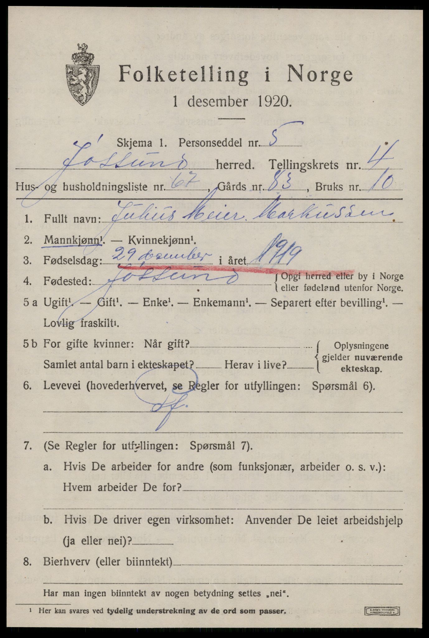 SAT, 1920 census for Jøssund, 1920, p. 3926