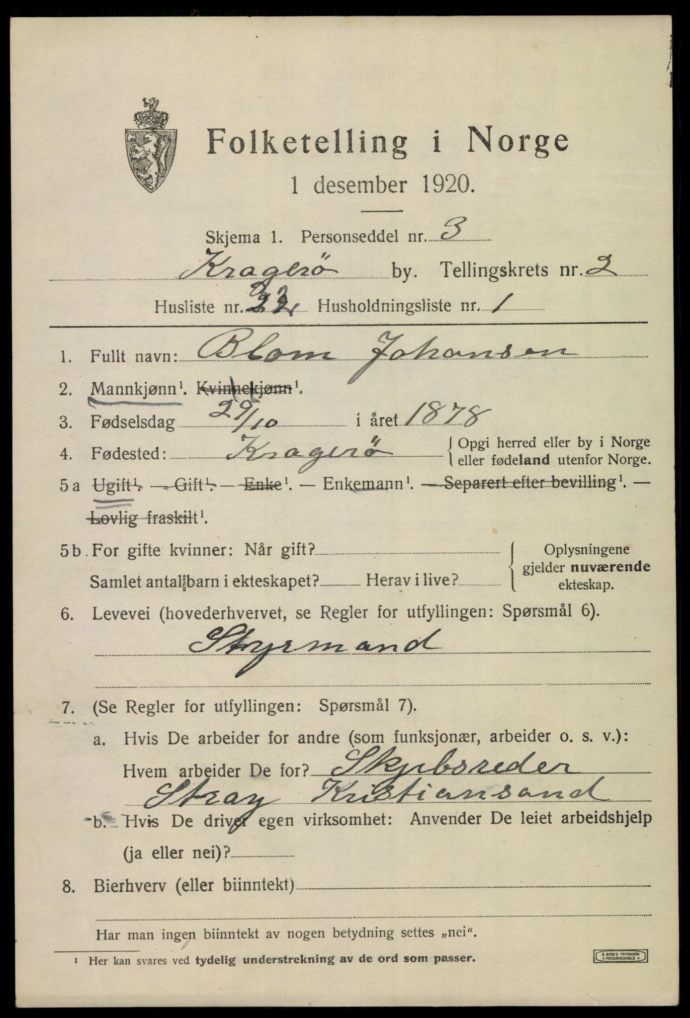 SAKO, 1920 census for Kragerø, 1920, p. 5737
