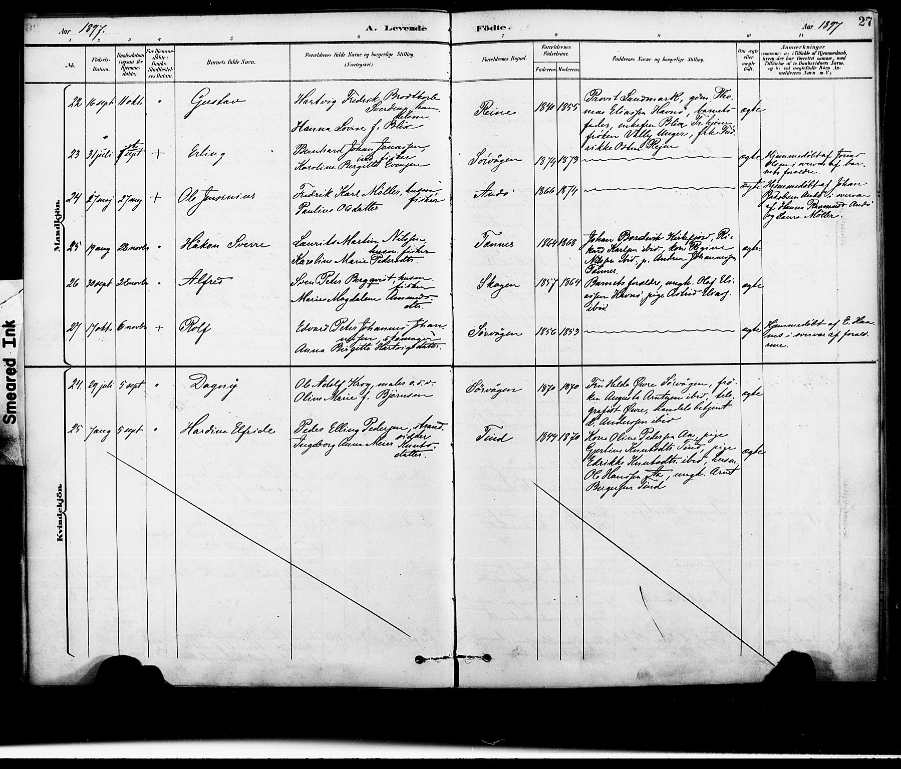 Ministerialprotokoller, klokkerbøker og fødselsregistre - Nordland, SAT/A-1459/886/L1220: Parish register (official) no. 886A02, 1892-1903, p. 27