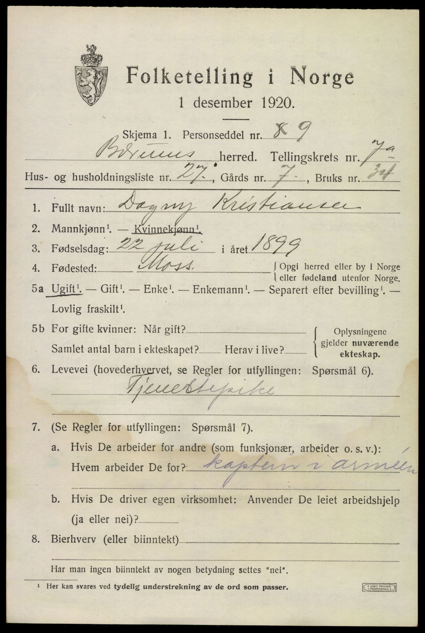 SAO, 1920 census for Bærum, 1920, p. 16348