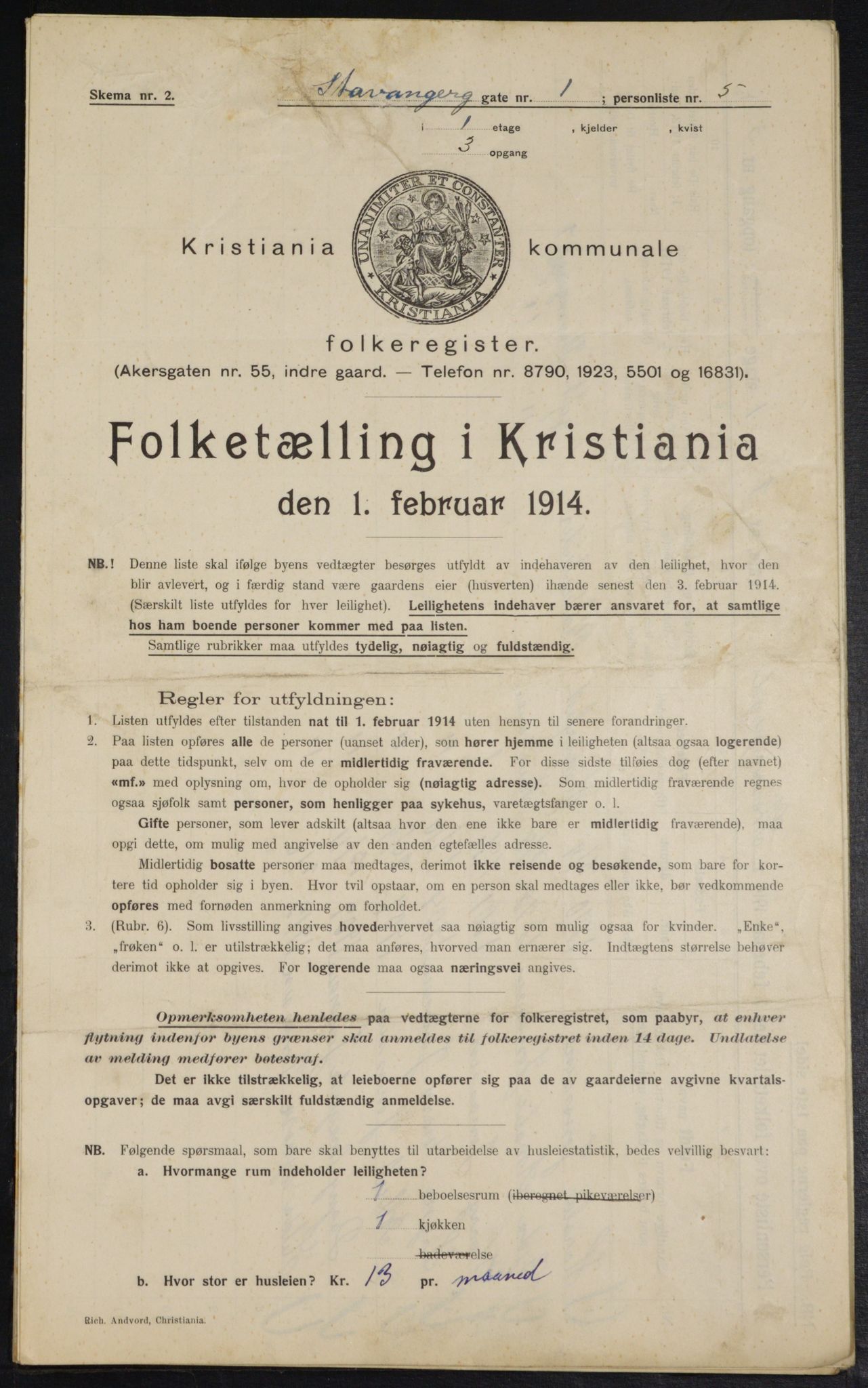 OBA, Municipal Census 1914 for Kristiania, 1914, p. 100587