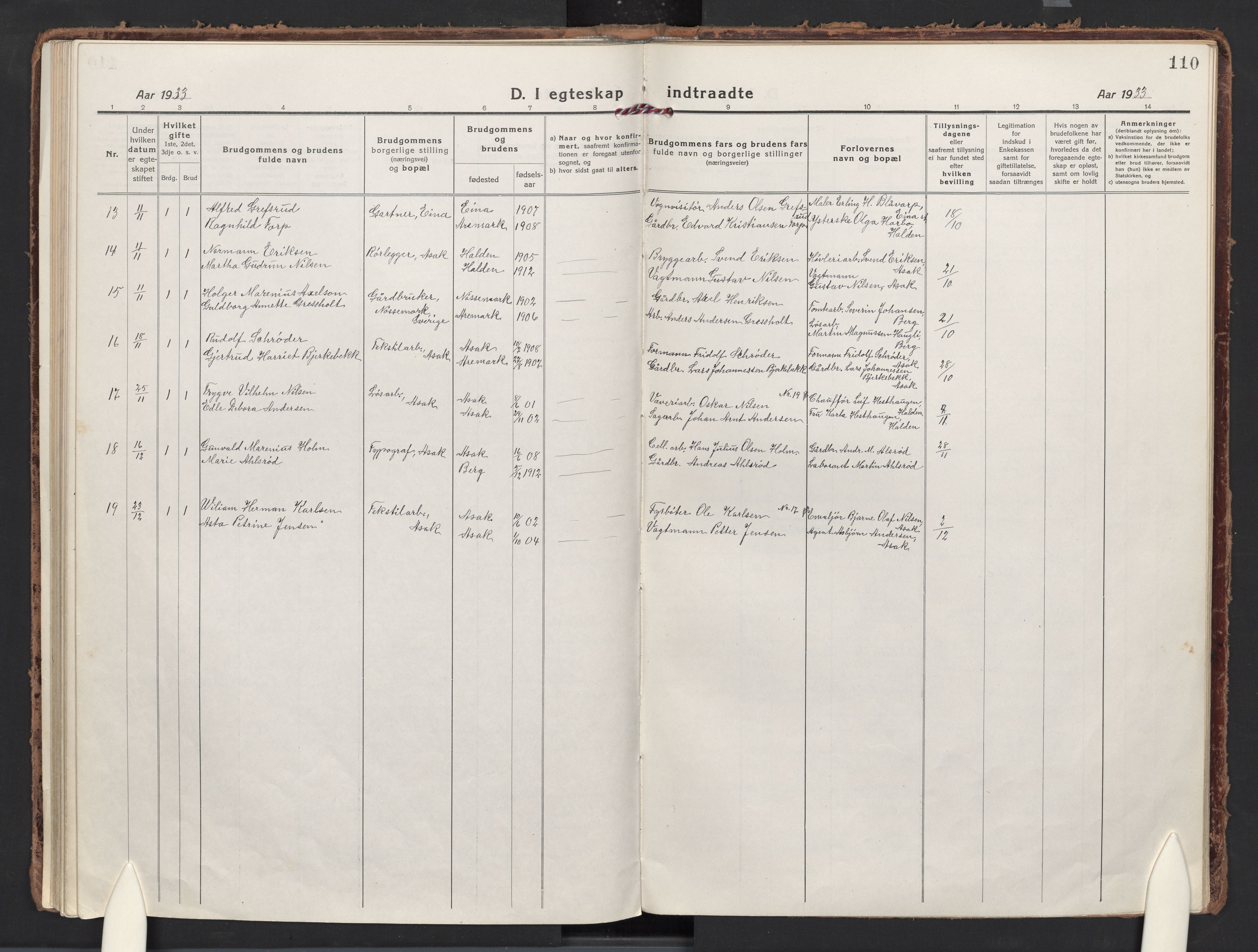 Berg prestekontor Kirkebøker, AV/SAO-A-10902/F/Fb/L0004: Parish register (official) no. II 4, 1919-1935, p. 110