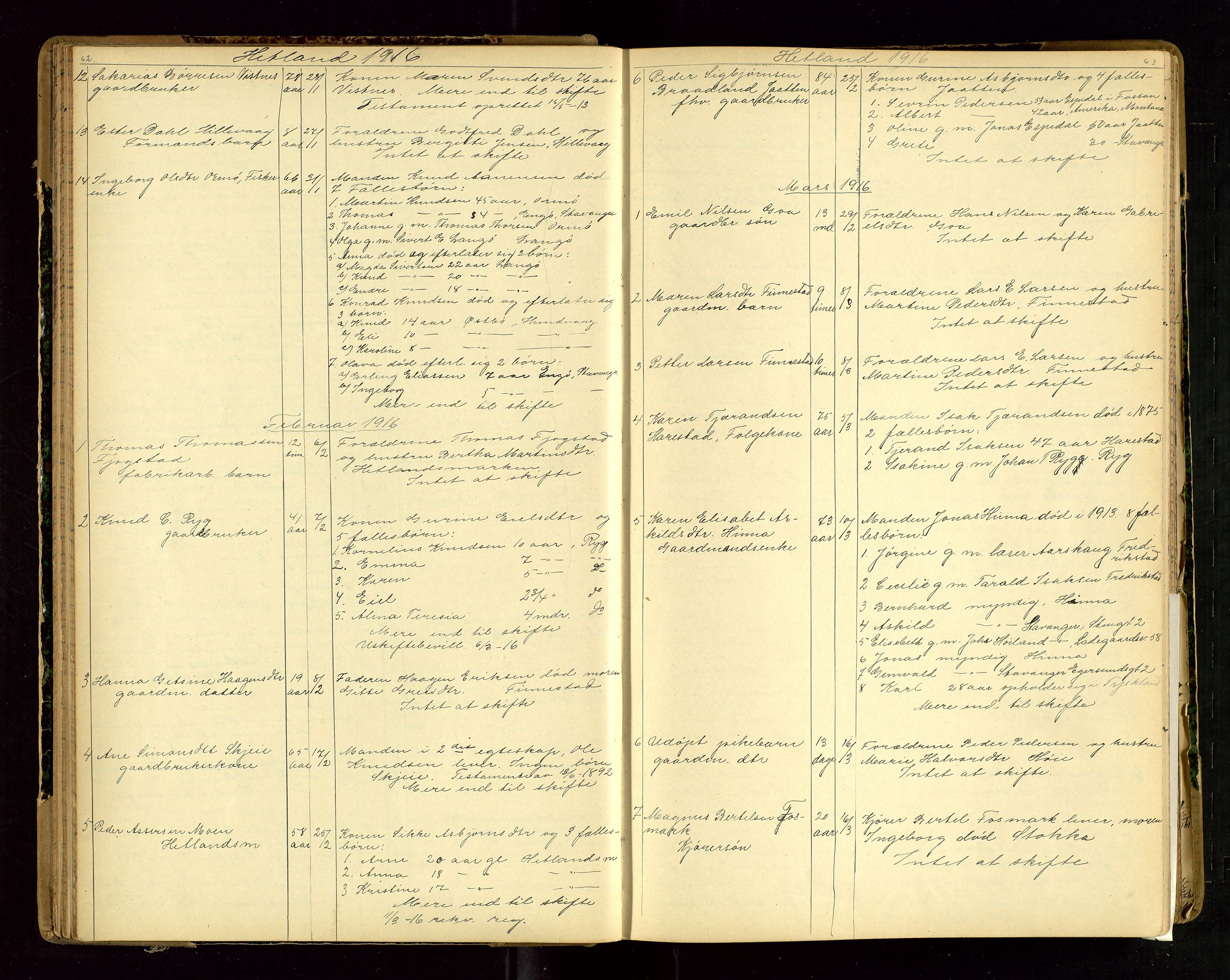 Jæren sorenskriveri, AV/SAST-A-100310/01/5/52/52B/L0003: DØDSFALLPROTOKOLL, 1910-1916, p. 62-63