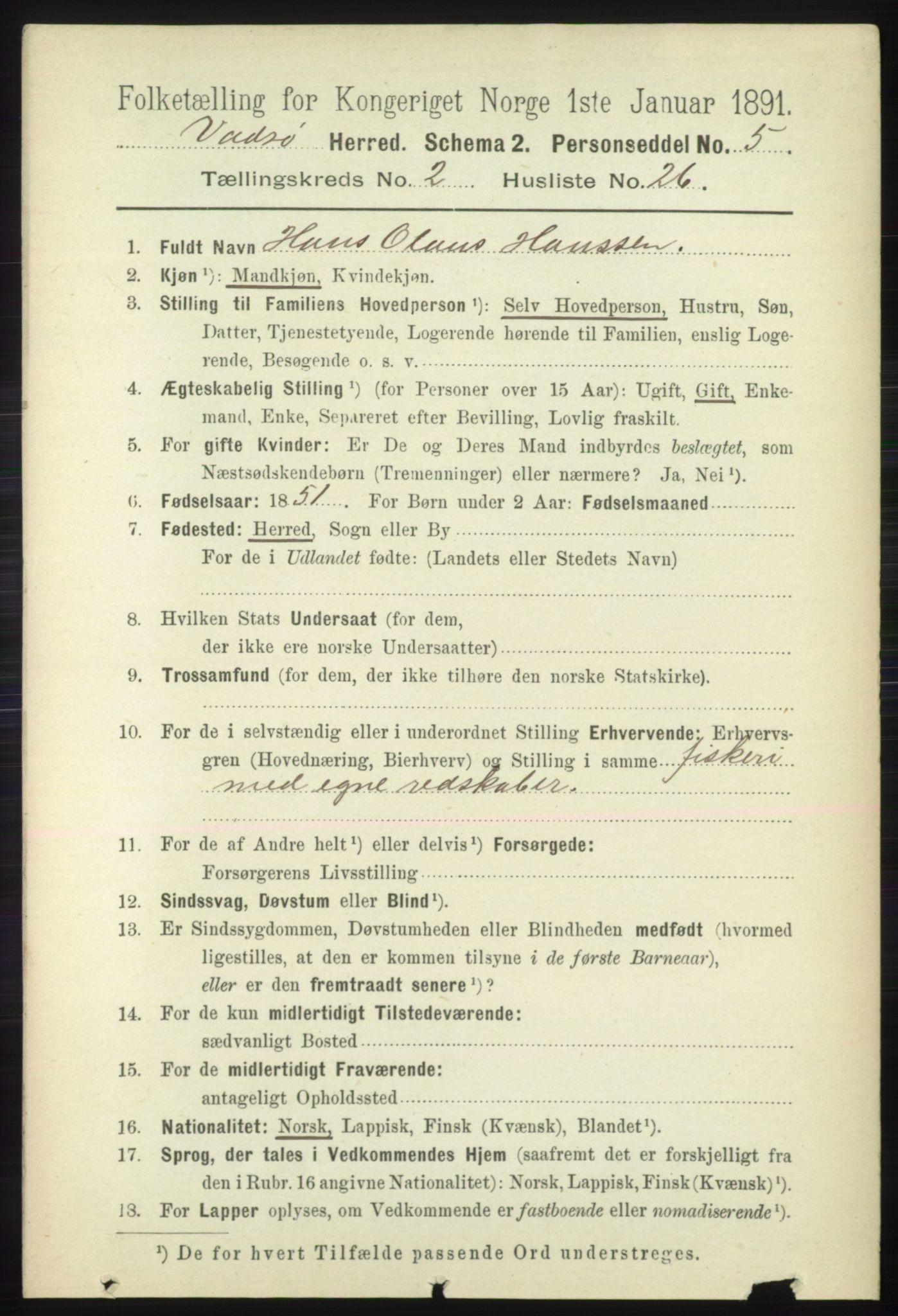 RA, 1891 census for 2029 Vadsø, 1891, p. 614