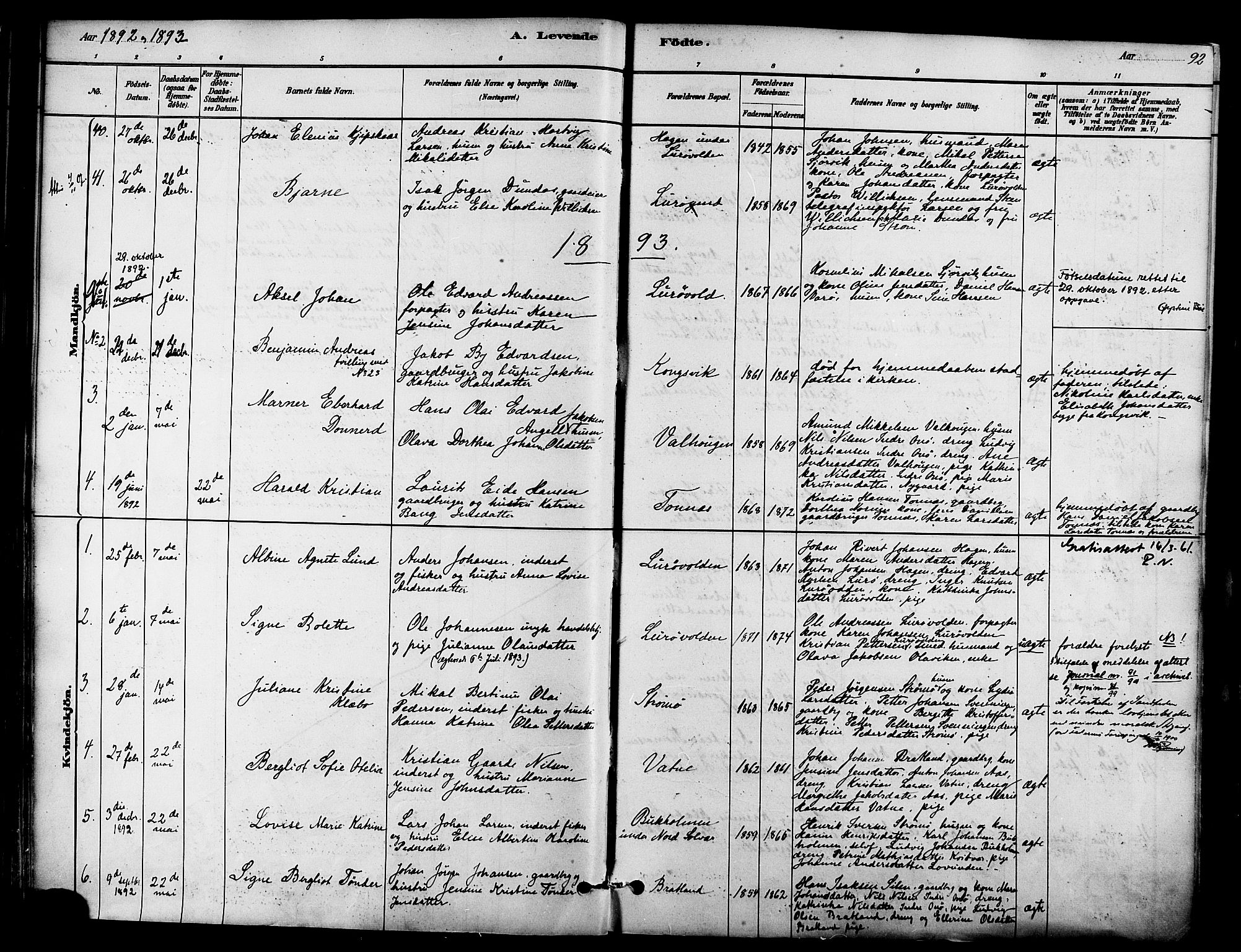 Ministerialprotokoller, klokkerbøker og fødselsregistre - Nordland, SAT/A-1459/839/L0568: Parish register (official) no. 839A05, 1880-1902, p. 92