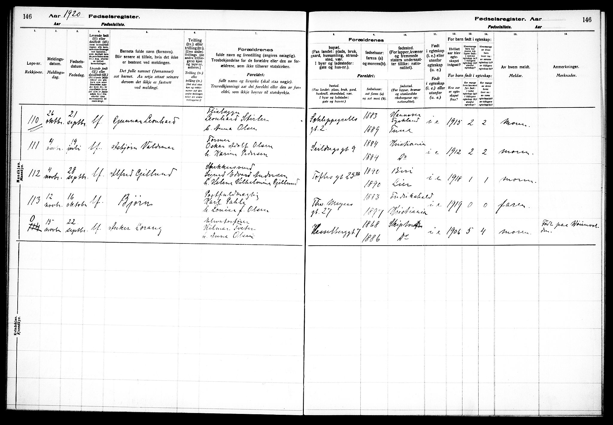 Paulus prestekontor Kirkebøker, AV/SAO-A-10871/J/Ja/L0001: Birth register no. 1, 1916-1923, p. 146