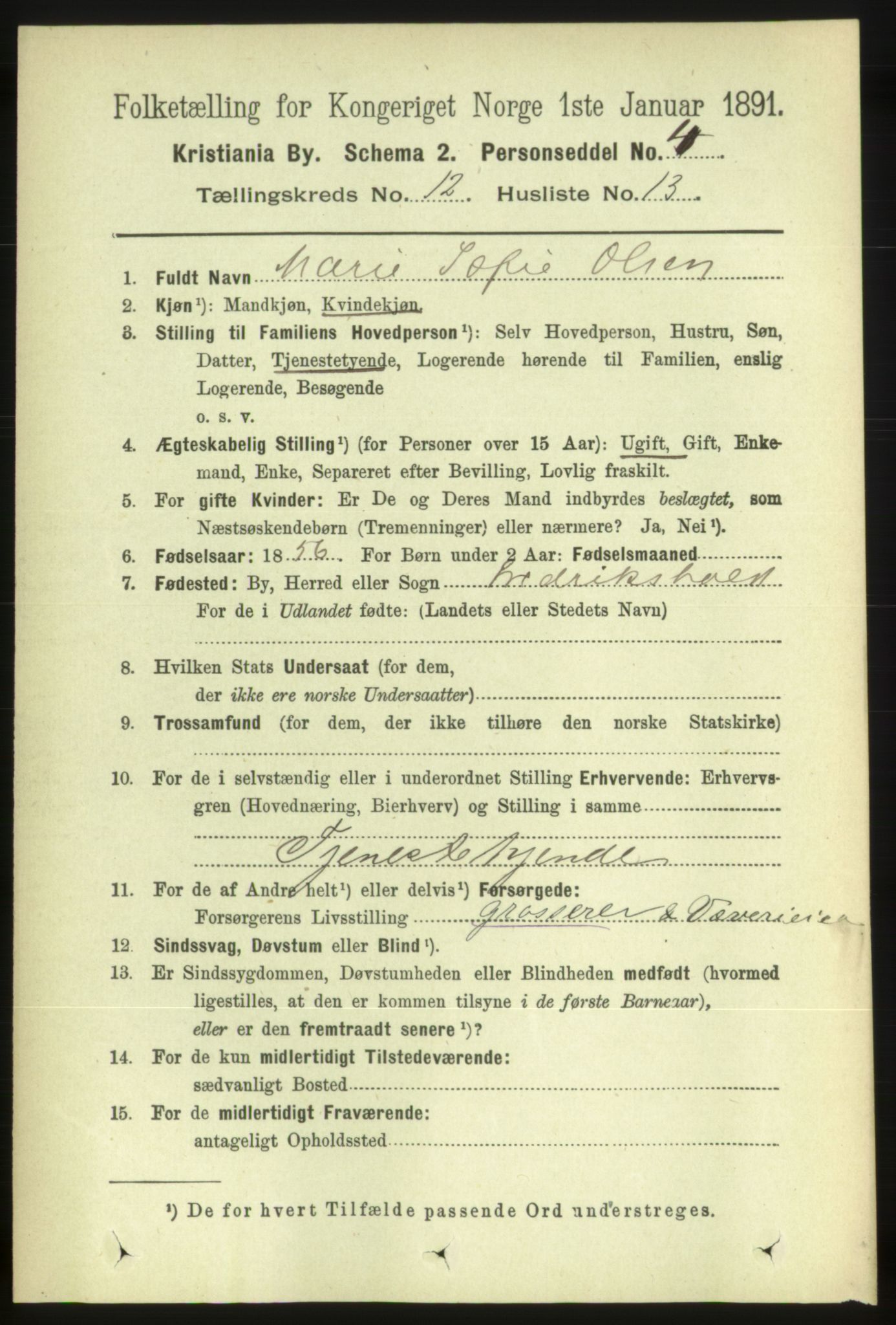 RA, 1891 census for 0301 Kristiania, 1891, p. 5705