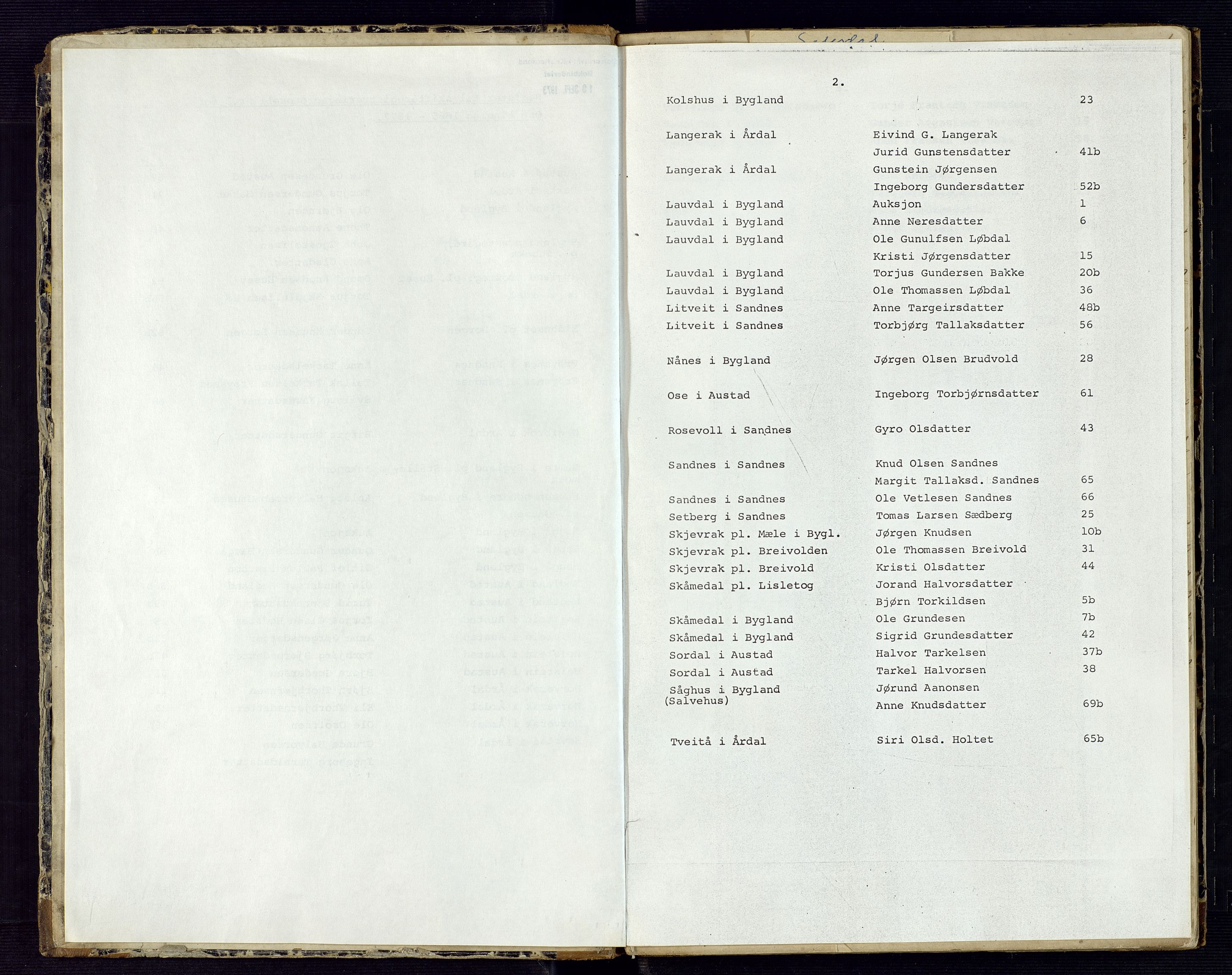 Setesdal sorenskriveri, AV/SAK-1221-0011/H/Hc/L0027: Skifteregistreringsprotokoll nr 2 Ose tinglag med register, 1865-1877, p. 2