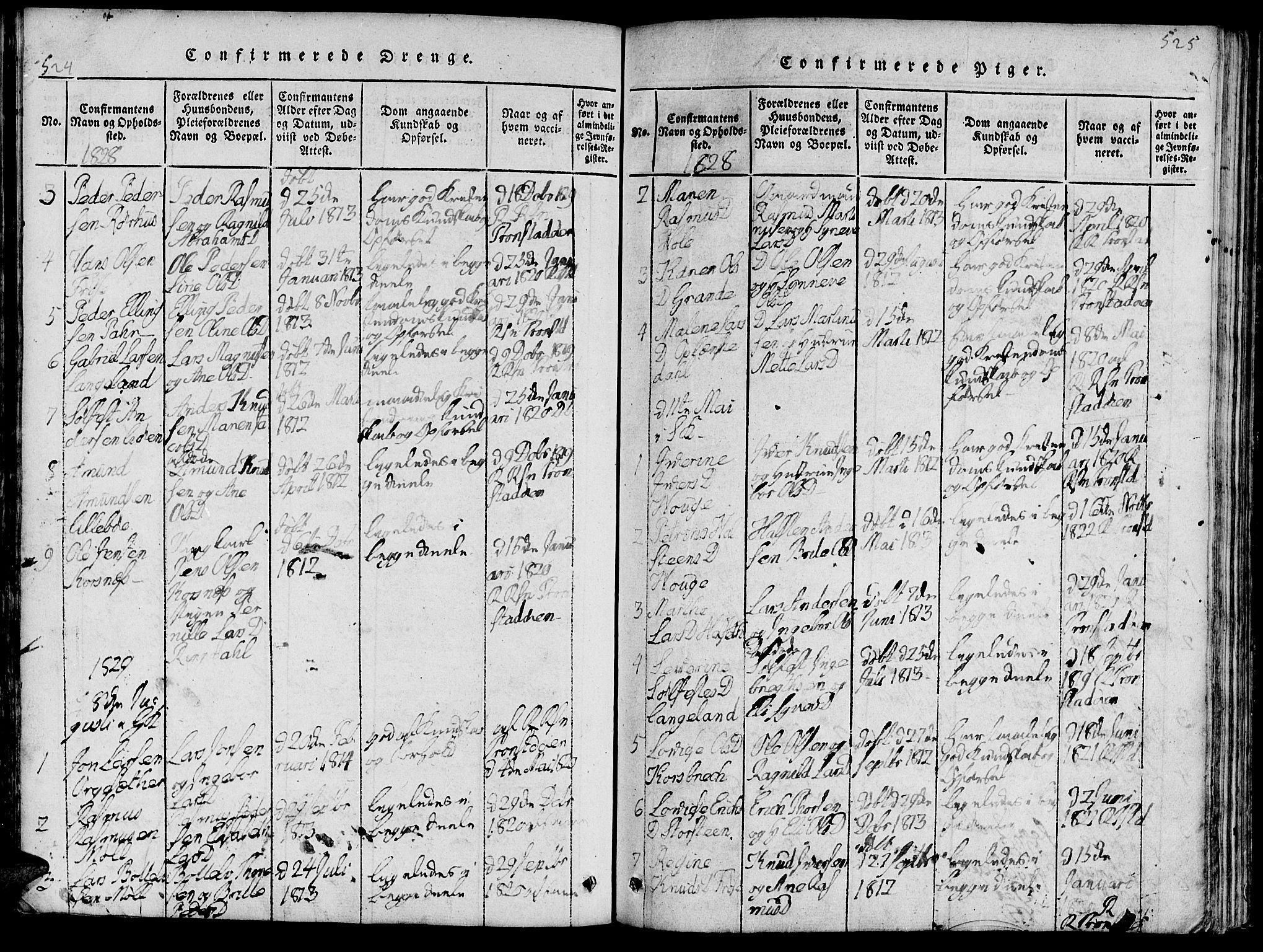 Ministerialprotokoller, klokkerbøker og fødselsregistre - Møre og Romsdal, AV/SAT-A-1454/519/L0260: Parish register (copy) no. 519C01, 1817-1829, p. 524-525