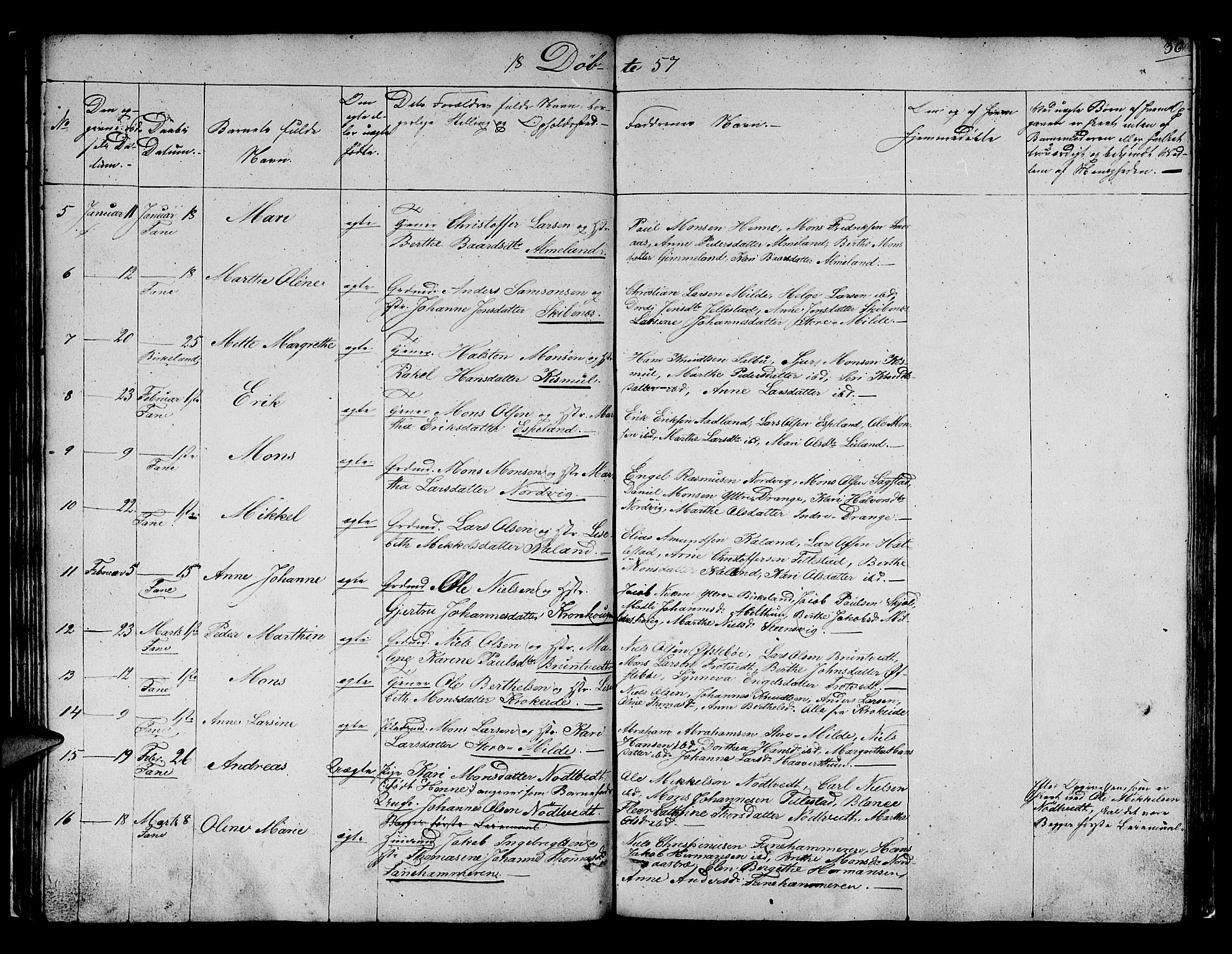 Fana Sokneprestembete, AV/SAB-A-75101/H/Hab/Habb/L0002: Parish register (copy) no. B 2, 1851-1860, p. 36