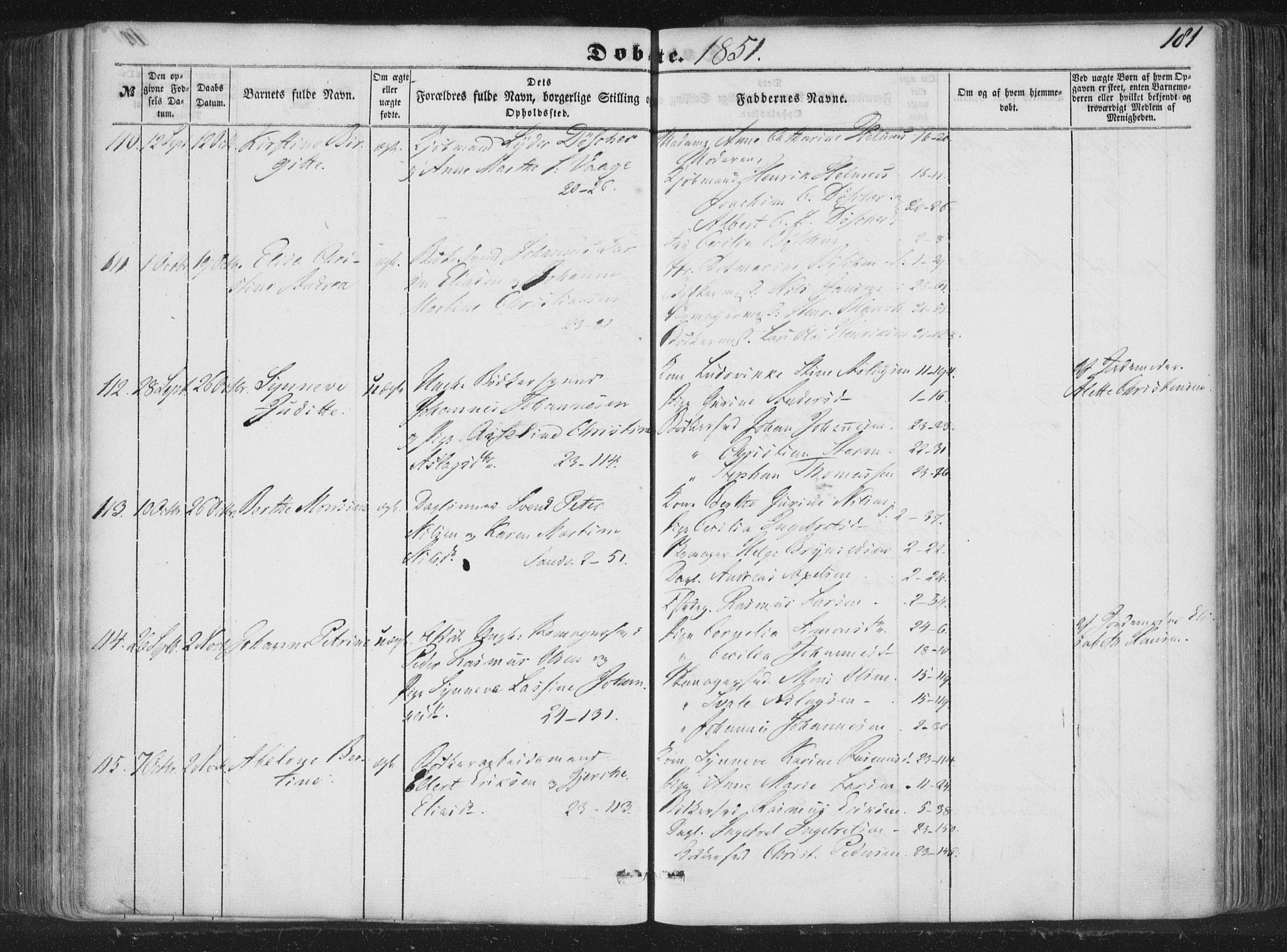 Korskirken sokneprestembete, AV/SAB-A-76101/H/Haa/L0017: Parish register (official) no. B 3, 1851-1857, p. 181