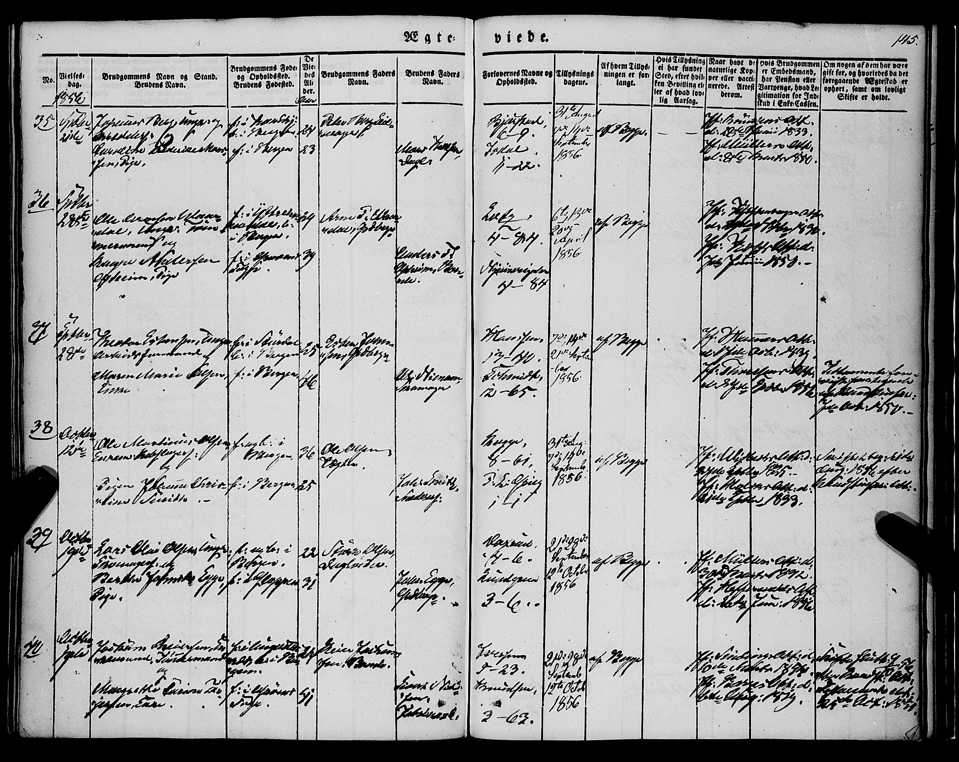 Nykirken Sokneprestembete, AV/SAB-A-77101/H/Haa/L0031: Parish register (official) no. D 1, 1834-1861, p. 145