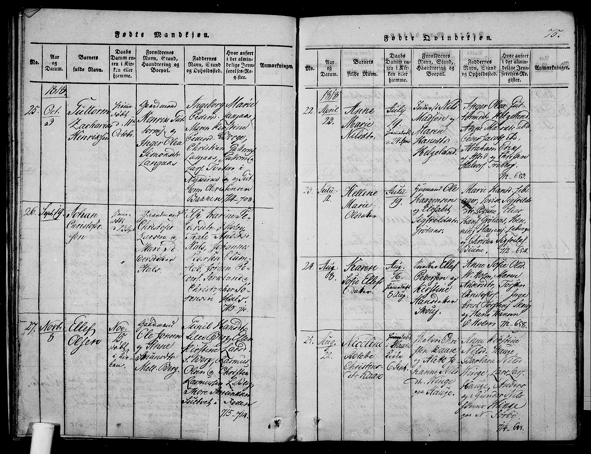 Våle kirkebøker, AV/SAKO-A-334/F/Fa/L0007: Parish register (official) no. I 7, 1814-1824, p. 74-75