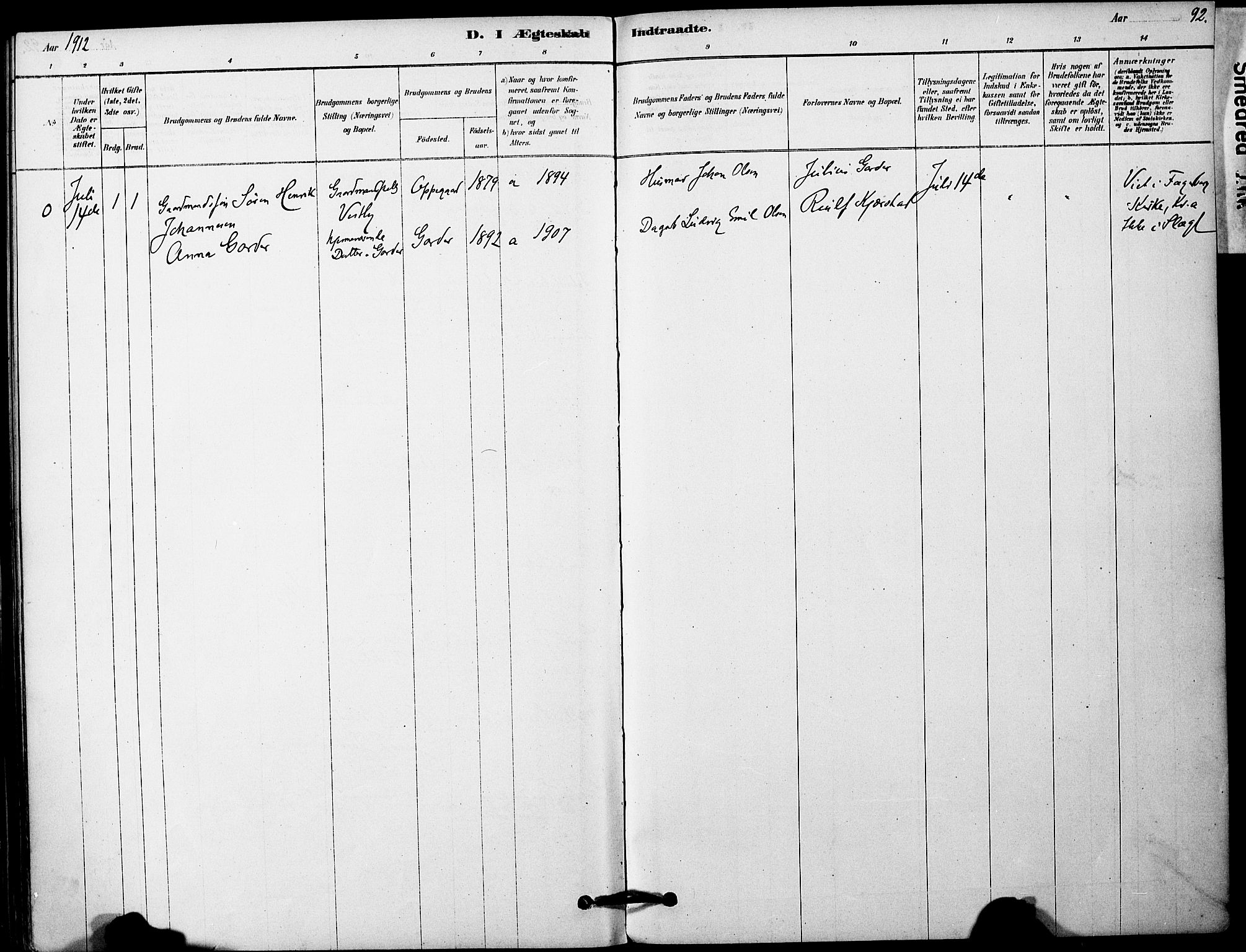 Vestby prestekontor Kirkebøker, AV/SAO-A-10893/F/Fa/L0011: Parish register (official) no. I 11, 1878-1913, p. 92