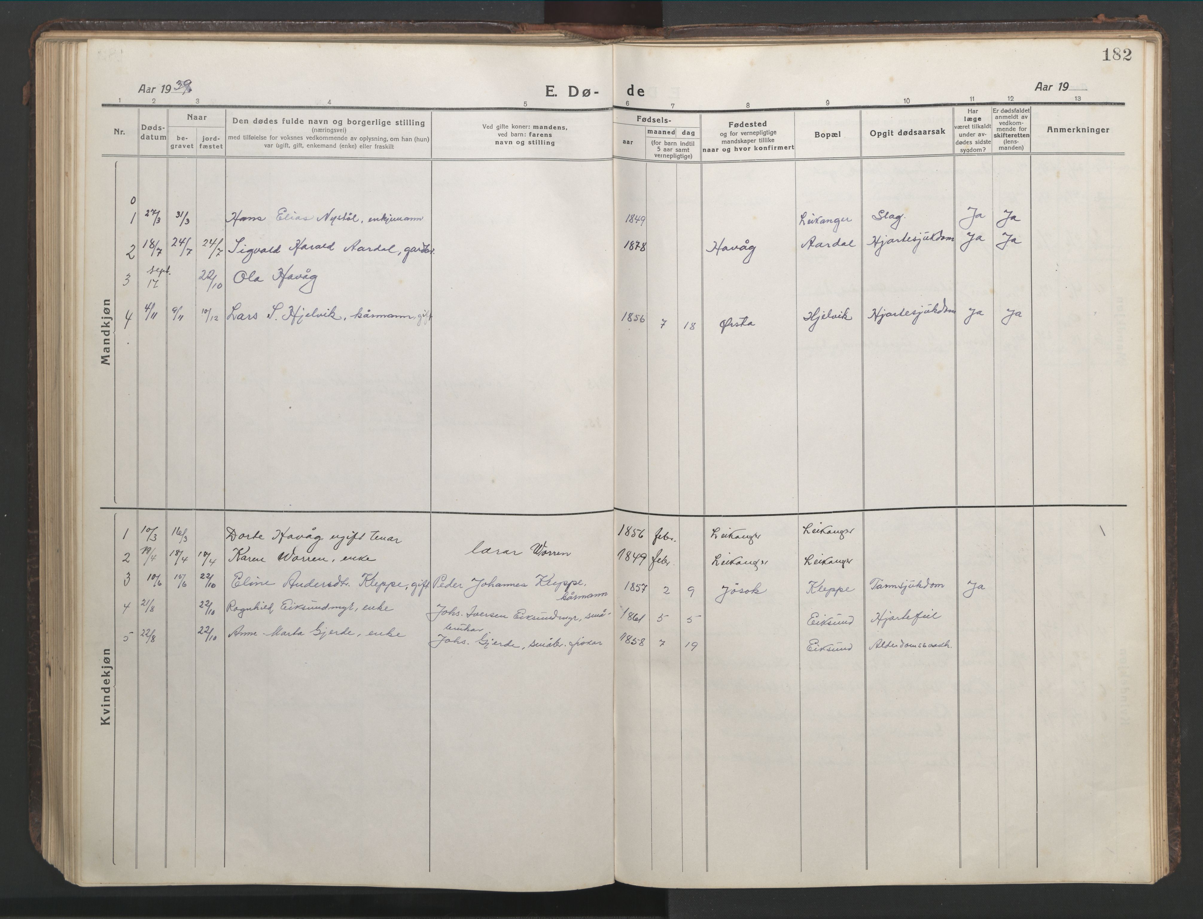 Ministerialprotokoller, klokkerbøker og fødselsregistre - Møre og Romsdal, AV/SAT-A-1454/508/L0099: Parish register (copy) no. 508C03, 1917-1947, p. 182