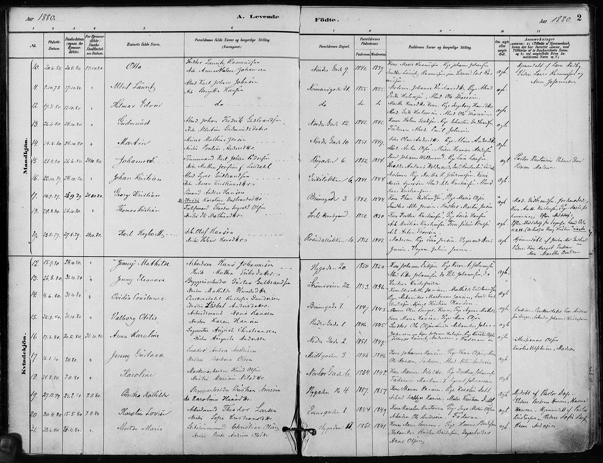 Kampen prestekontor Kirkebøker, AV/SAO-A-10853/F/Fa/L0001: Parish register (official) no. I 1, 1880-1886, p. 2