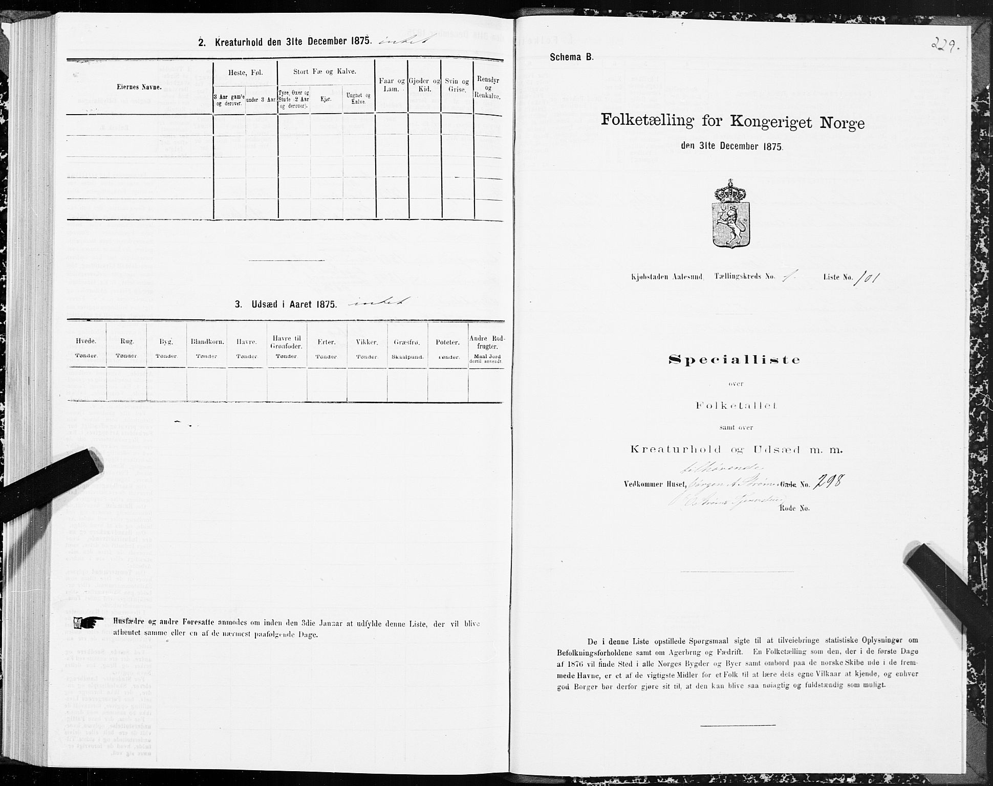 SAT, 1875 census for 1501P Ålesund, 1875, p. 1229