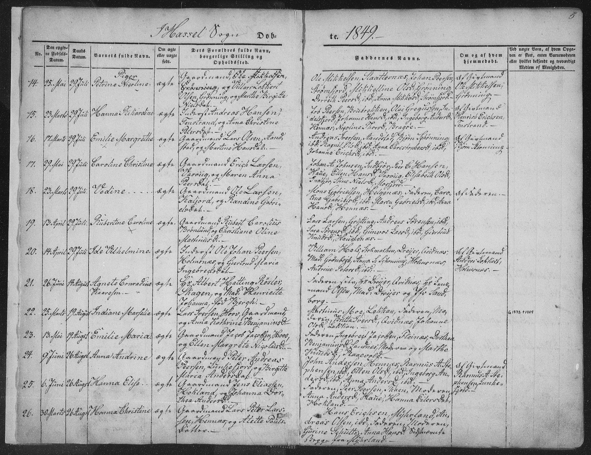 Ministerialprotokoller, klokkerbøker og fødselsregistre - Nordland, SAT/A-1459/888/L1241: Parish register (official) no. 888A07, 1849-1869, p. 5