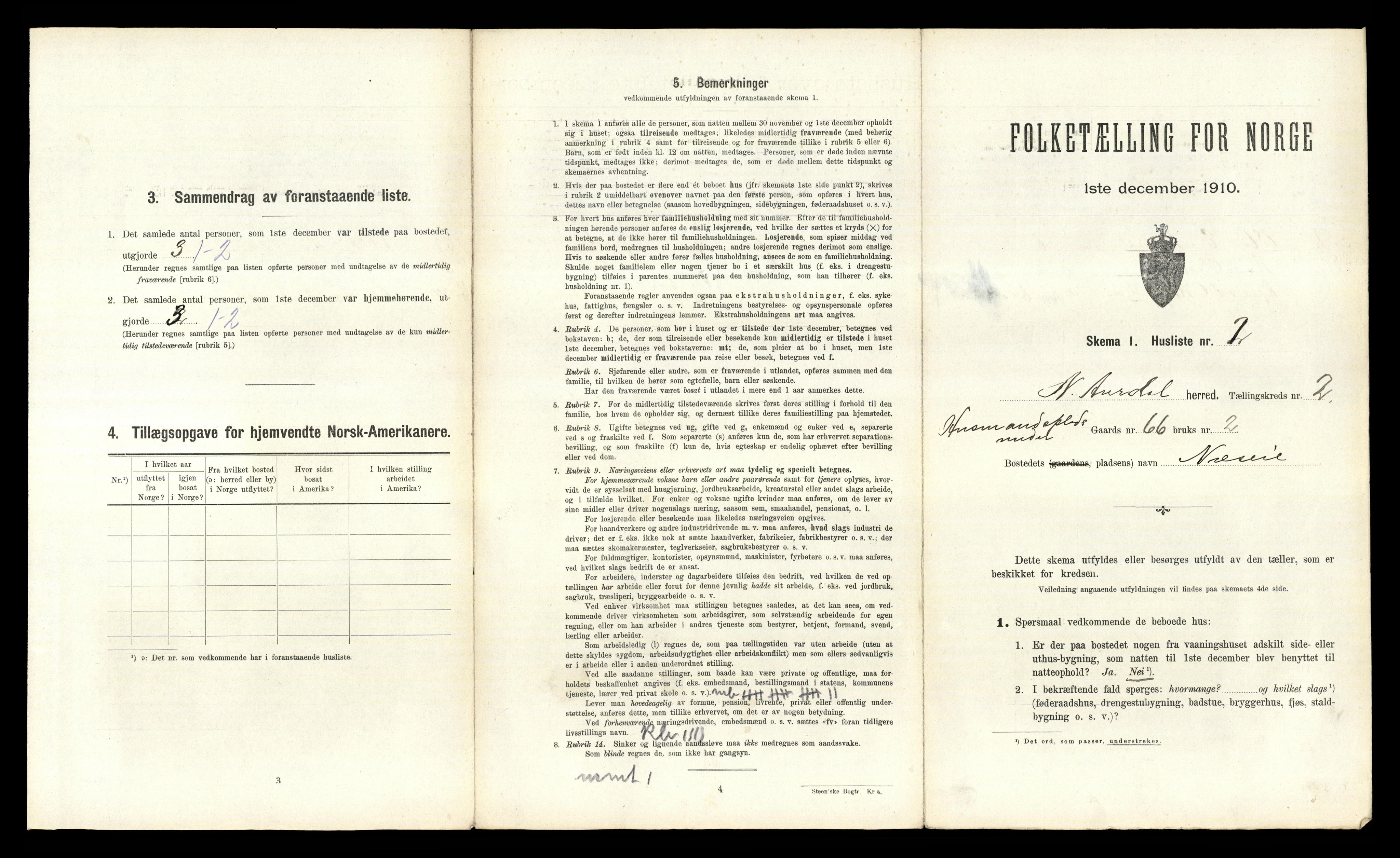 RA, 1910 census for Nord-Aurdal, 1910, p. 279