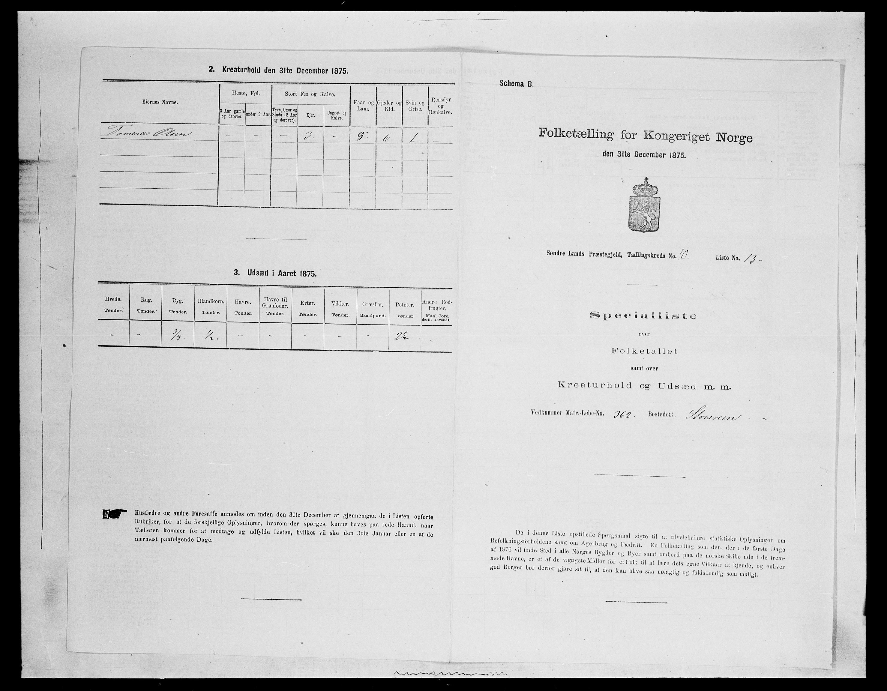 SAH, 1875 census for 0536P Søndre Land, 1875, p. 1483