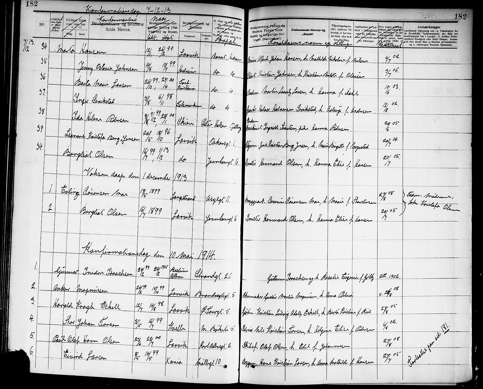 Larvik kirkebøker, SAKO/A-352/G/Ga/L0006: Parish register (copy) no. I 6, 1888-1917, p. 182