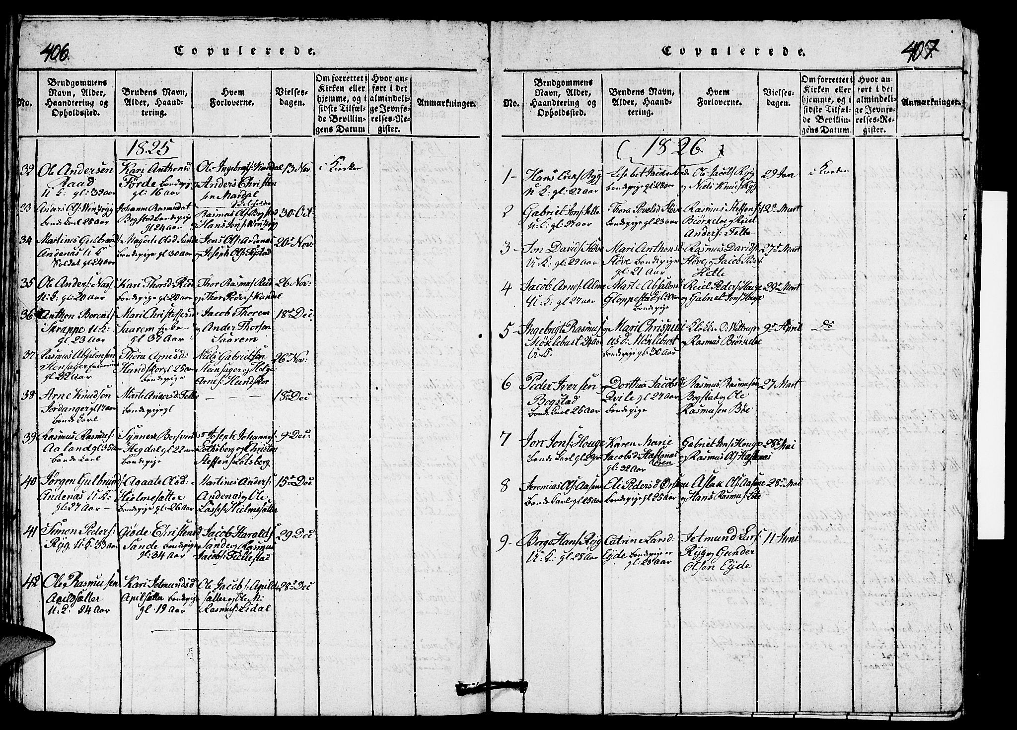 Gloppen sokneprestembete, SAB/A-80101/H/Hab/Haba/L0001: Parish register (copy) no. A 1, 1816-1827, p. 406-407