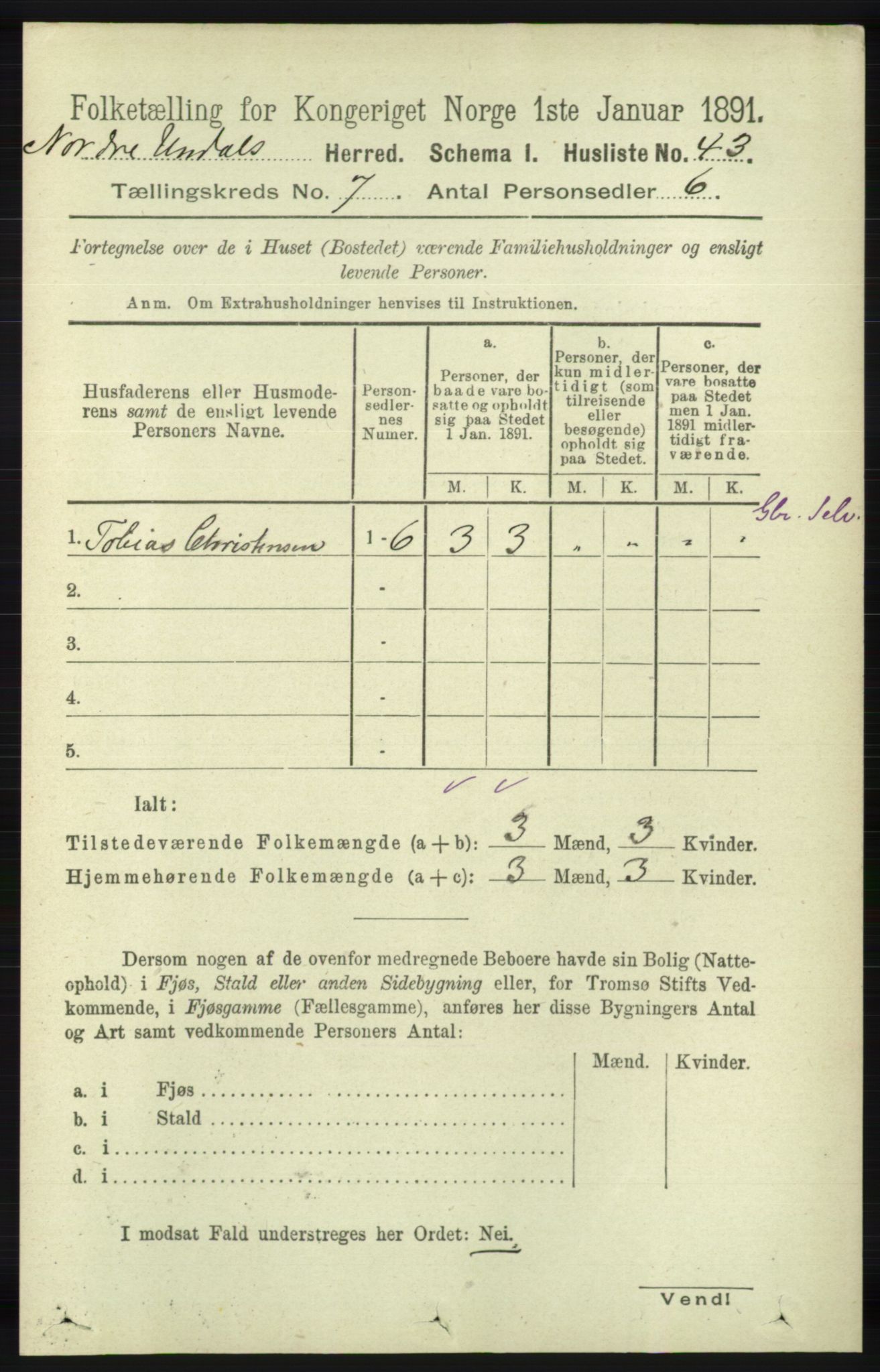 RA, 1891 census for 1028 Nord-Audnedal, 1891, p. 1775