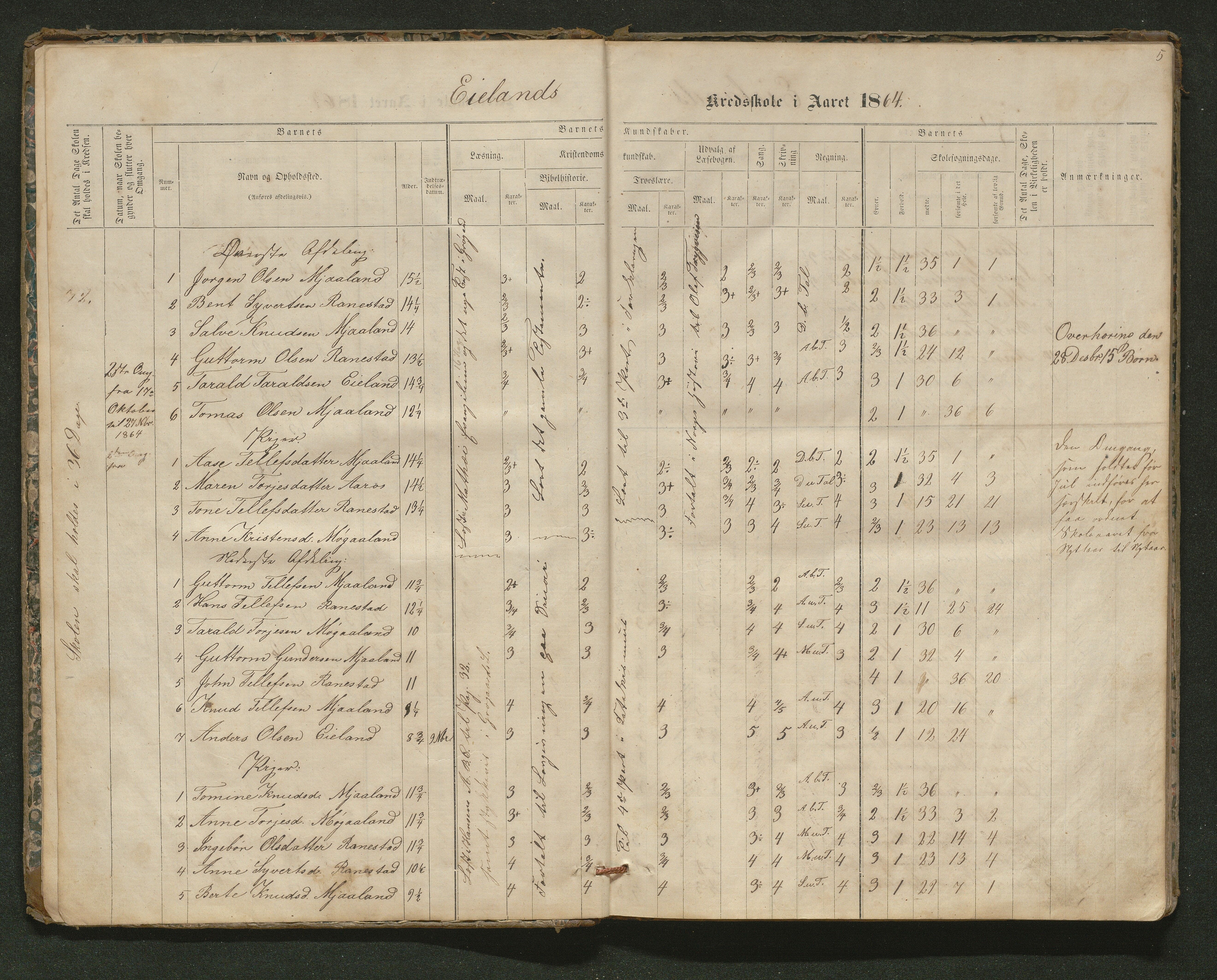 Iveland kommune, De enkelte kretsene/Skolene, AAKS/KA0935-550/A_5/L0003: Dagbok for Vatnstraum og Eieland krets, 1864-1891, p. 5