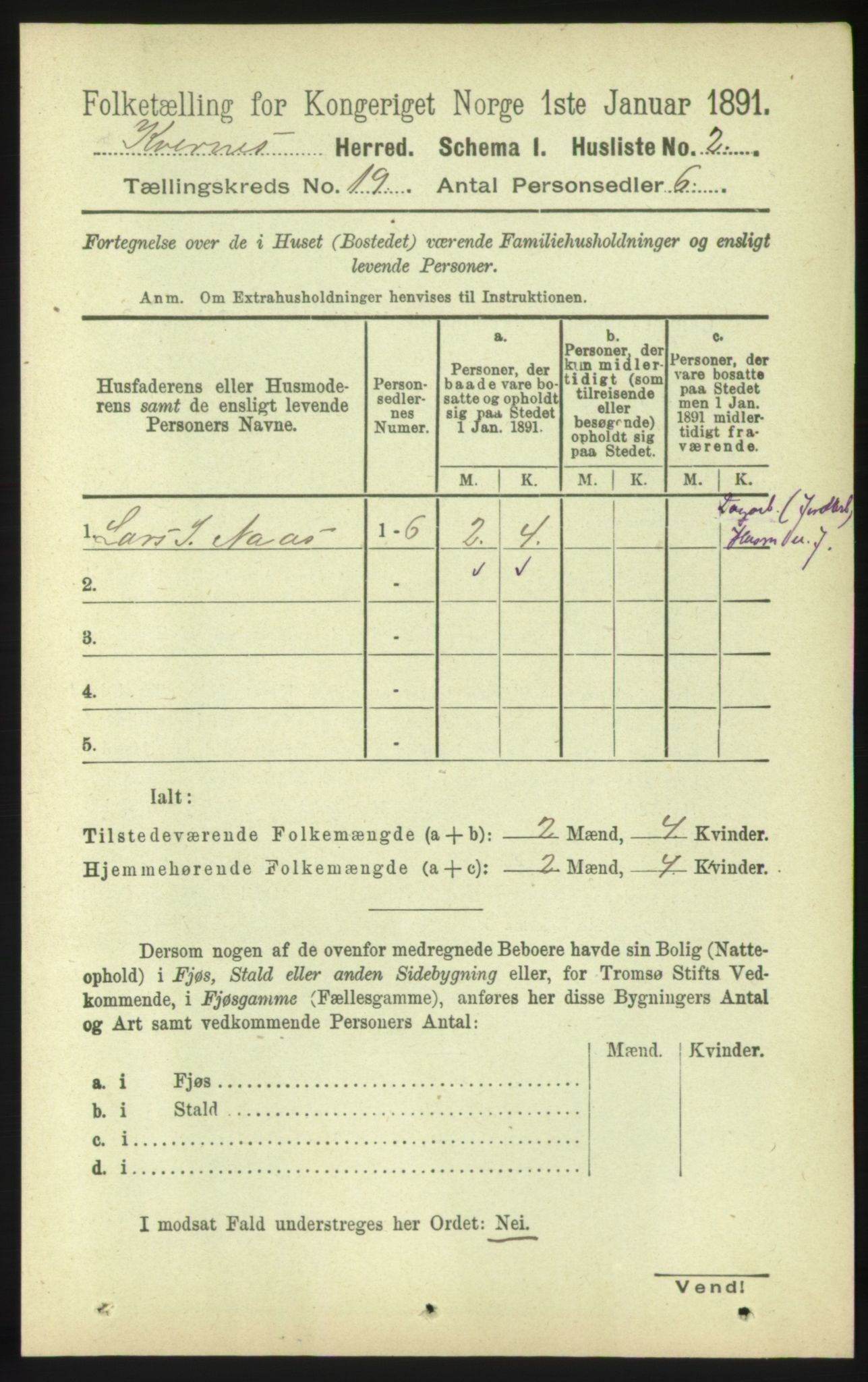 RA, 1891 census for 1553 Kvernes, 1891, p. 8379