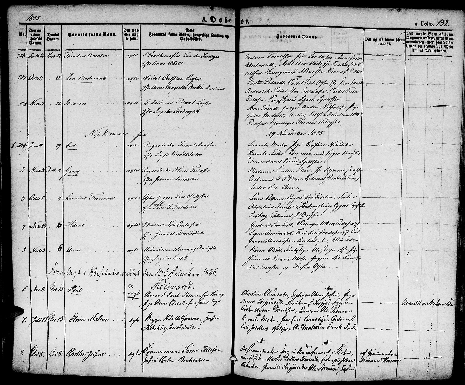 Kristiansand domprosti, SAK/1112-0006/F/Fa/L0011: Parish register (official) no. A 11, 1827-1841, p. 132