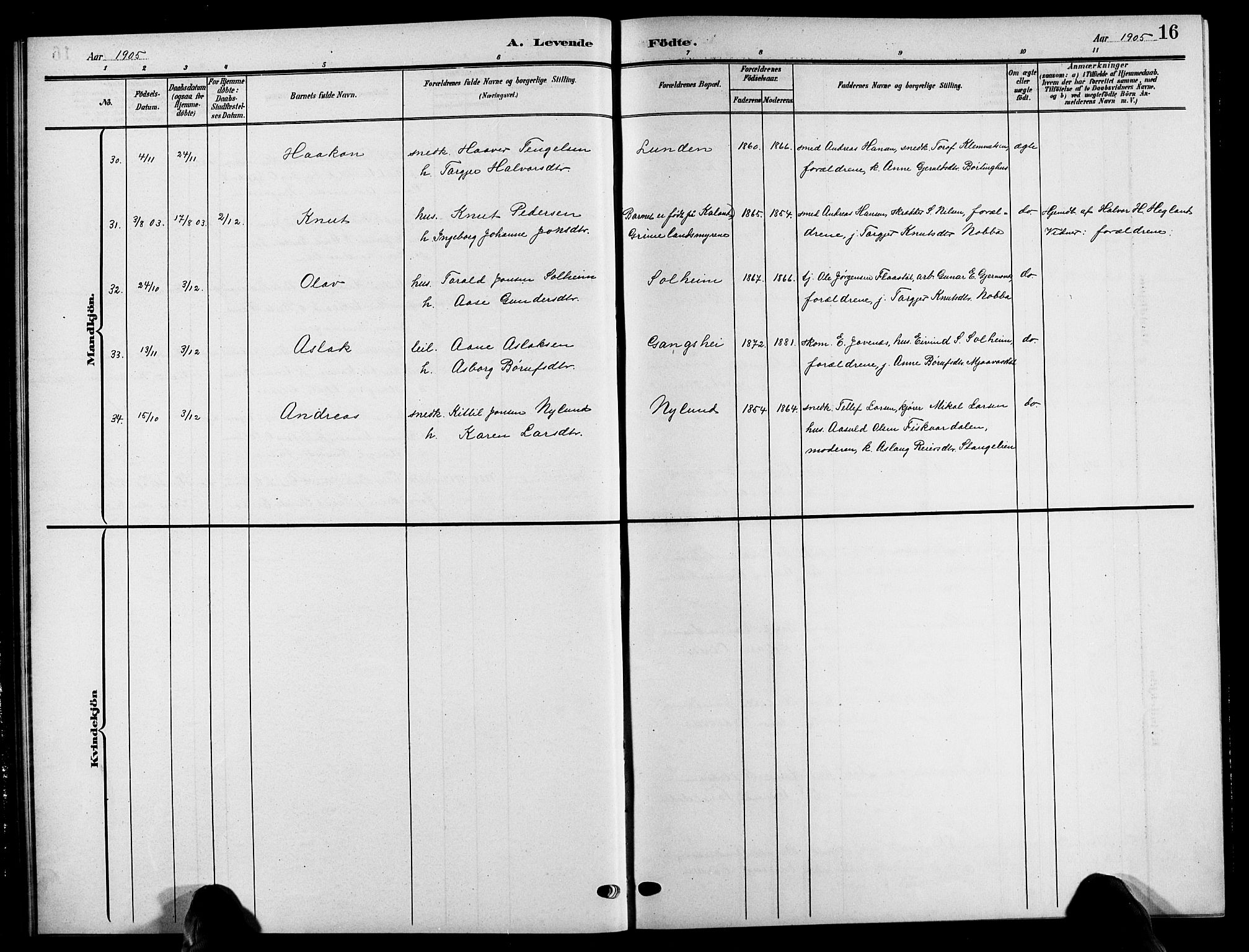 Åmli sokneprestkontor, SAK/1111-0050/F/Fb/Fbc/L0005: Parish register (copy) no. B 5, 1903-1916, p. 16