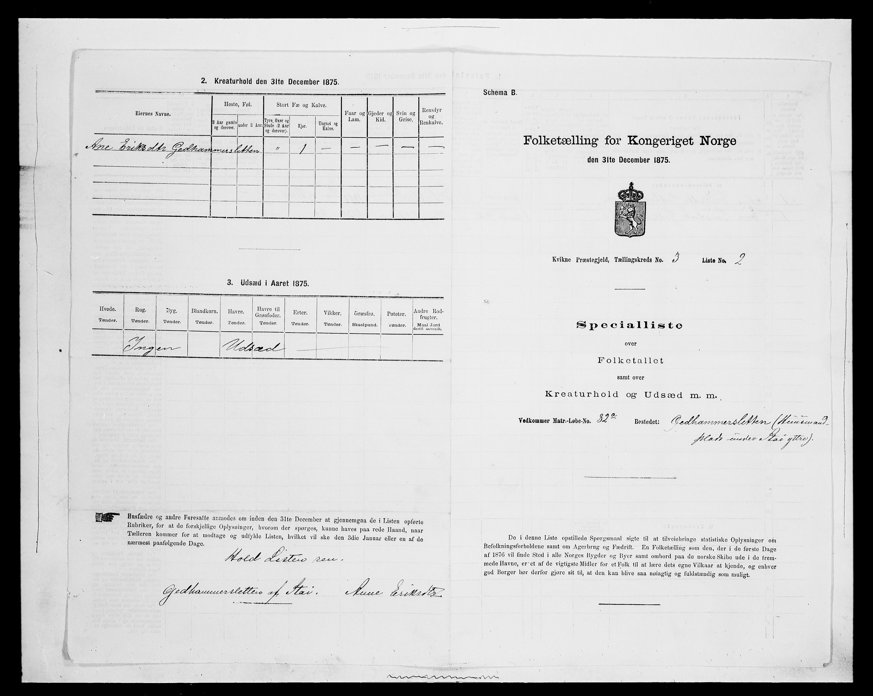 SAH, 1875 census for 0440P Kvikne, 1875, p. 268