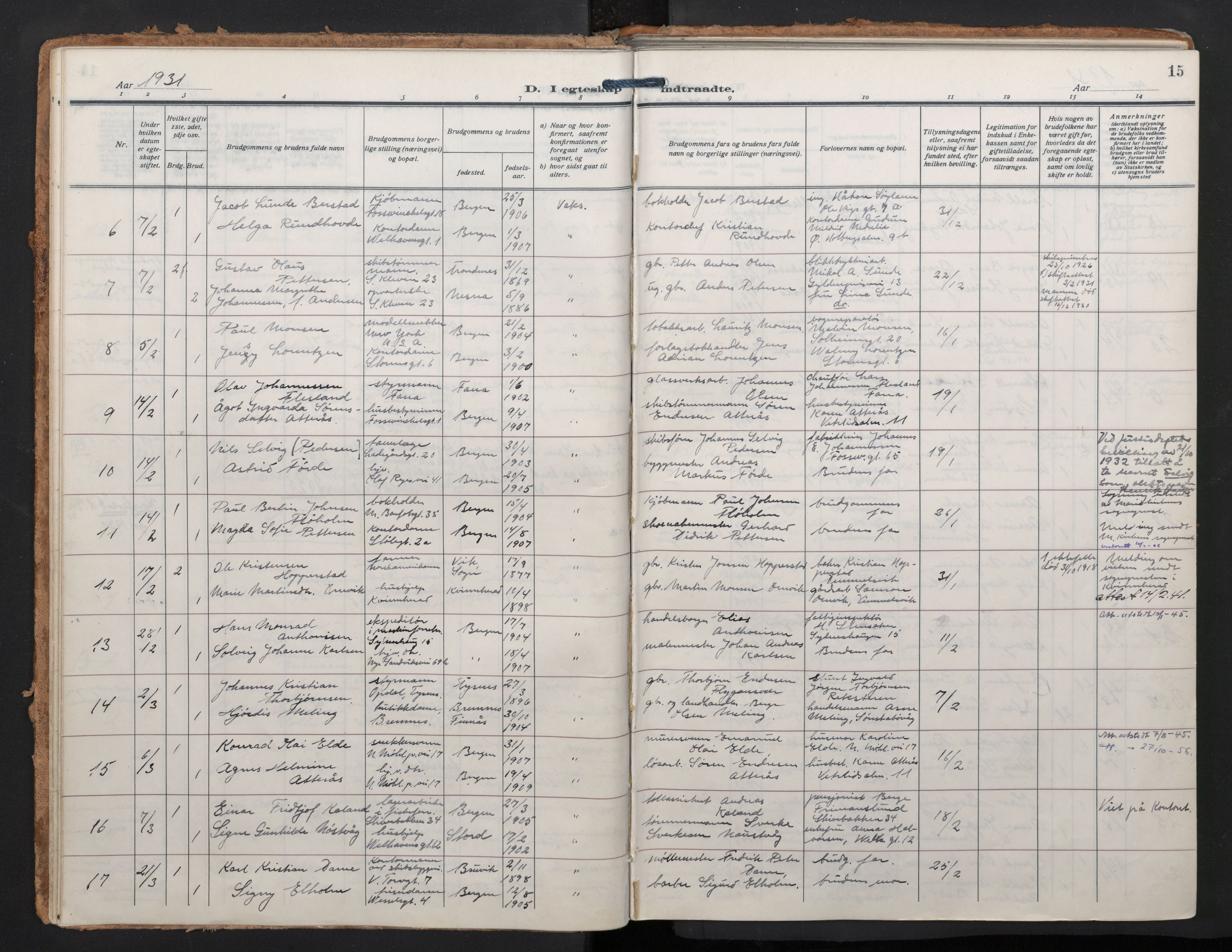 Johanneskirken sokneprestembete, SAB/A-76001/H/Haa/L0014: Parish register (official) no. D 3, 1929-1949, p. 14b-15a