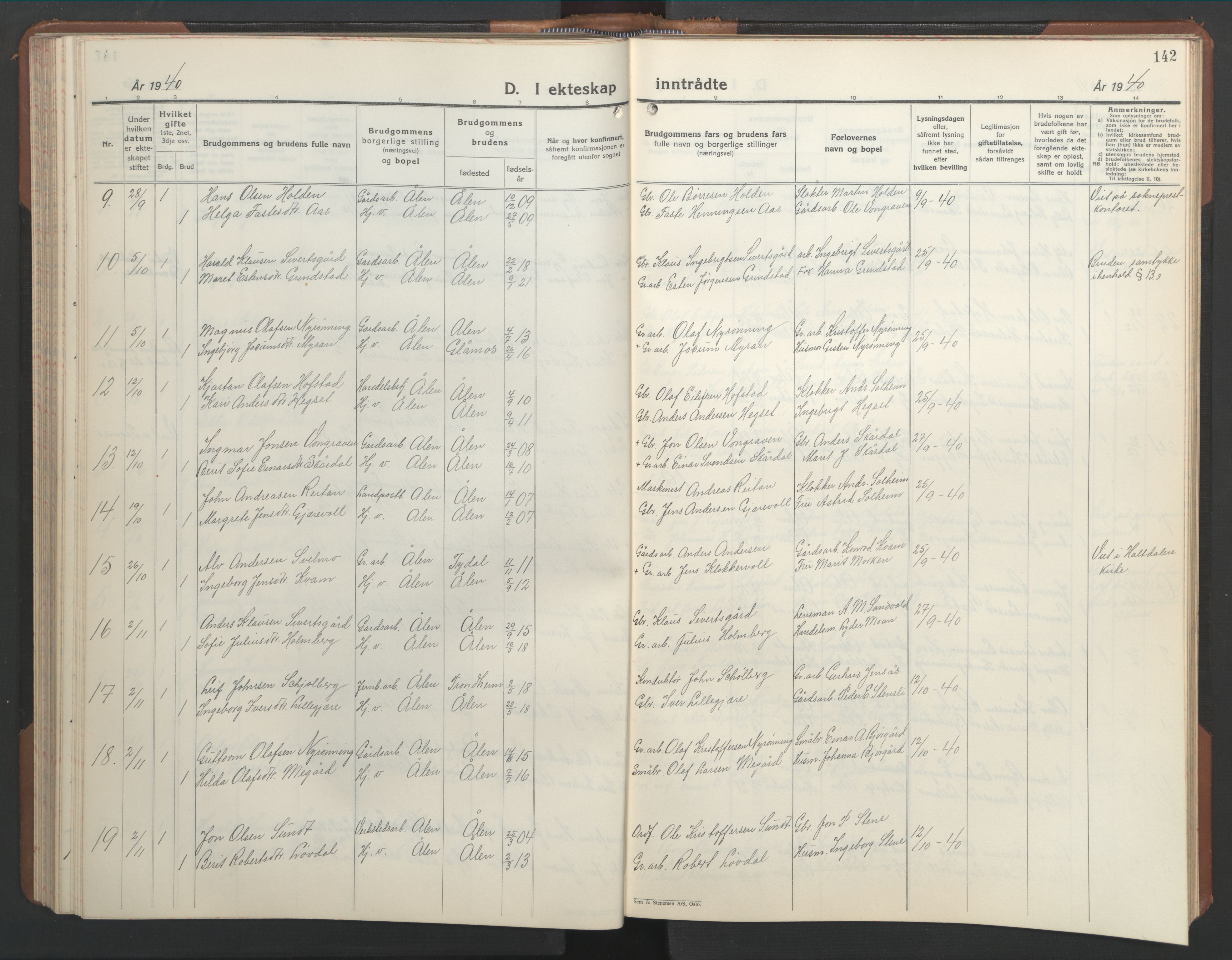 Ministerialprotokoller, klokkerbøker og fødselsregistre - Sør-Trøndelag, SAT/A-1456/686/L0986: Parish register (copy) no. 686C02, 1933-1950, p. 142