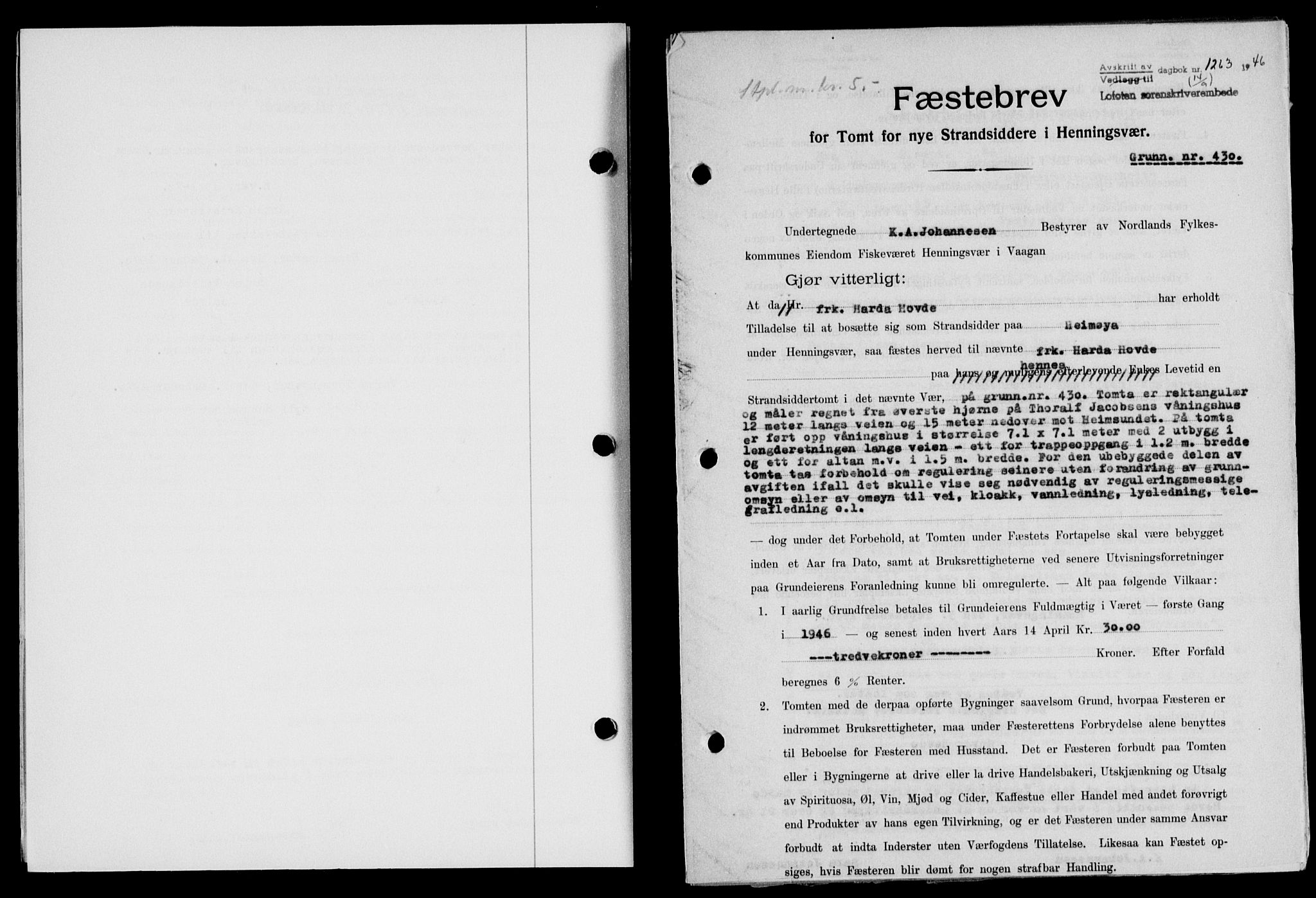 Lofoten sorenskriveri, SAT/A-0017/1/2/2C/L0014a: Mortgage book no. 14a, 1946-1946, Diary no: : 1263/1946