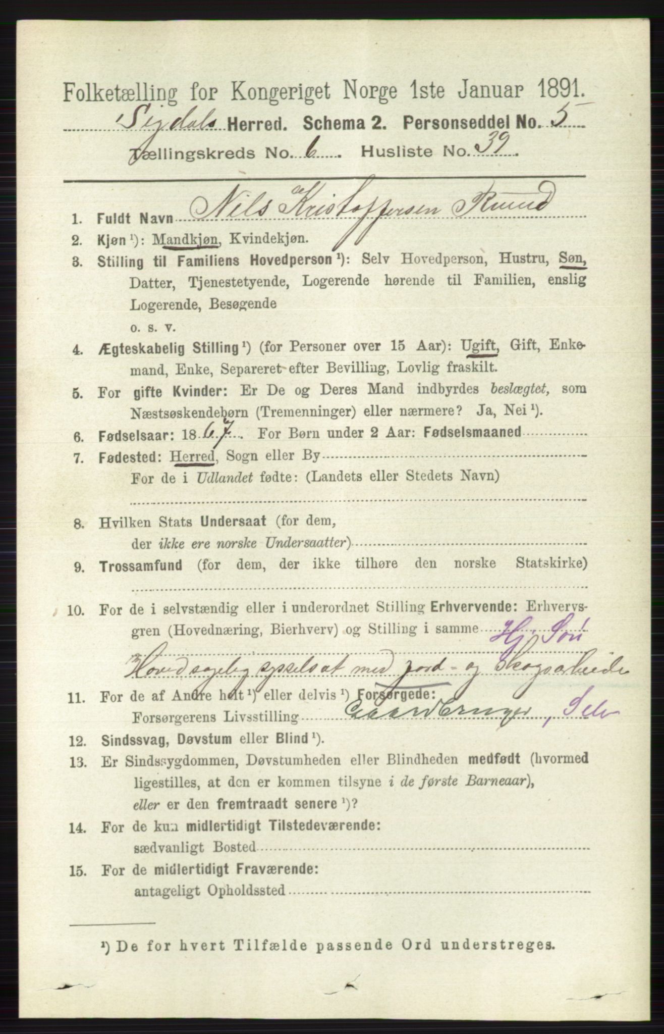 RA, 1891 census for 0621 Sigdal, 1891, p. 2638