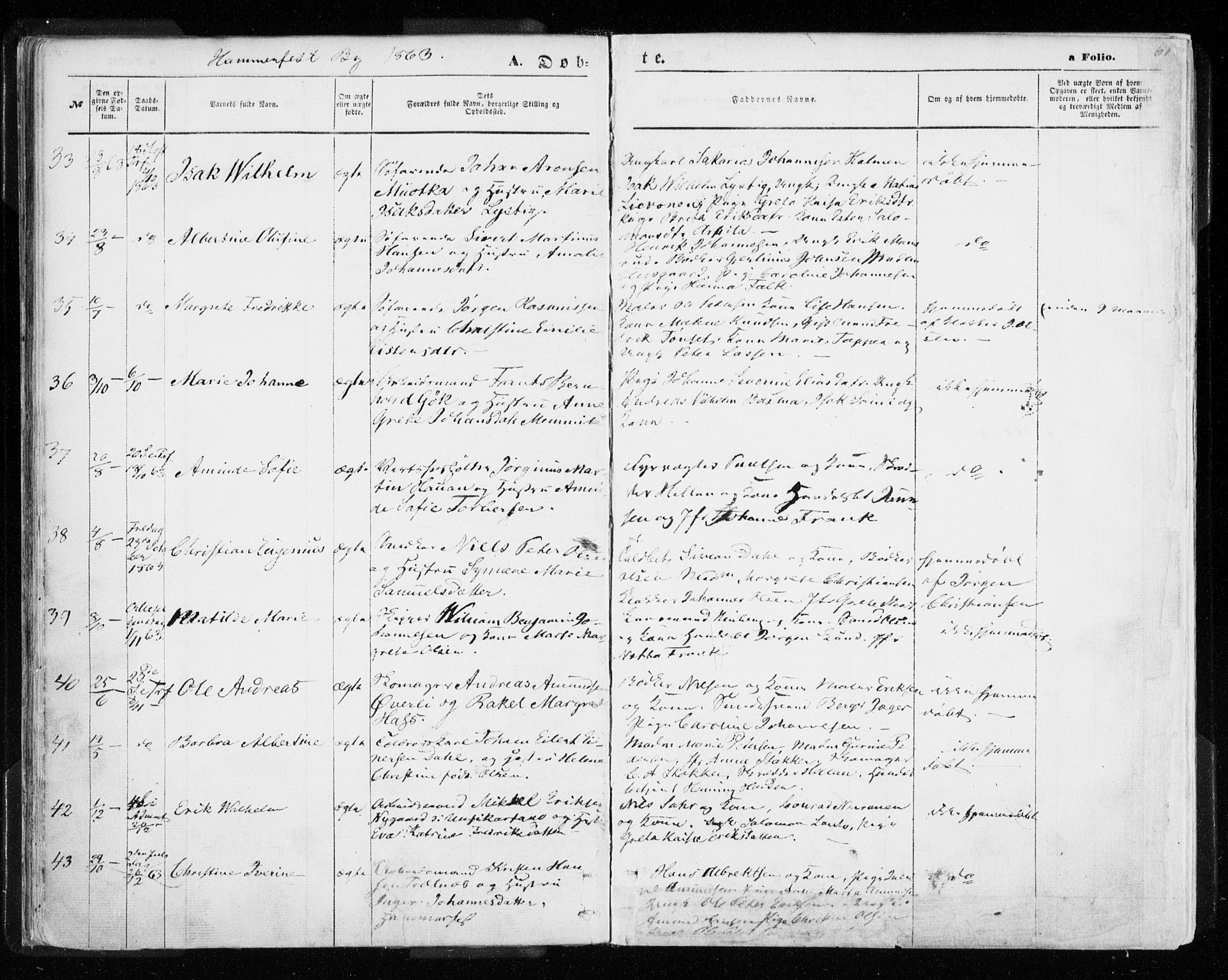 Hammerfest sokneprestkontor, SATØ/S-1347/H/Ha/L0005.kirke: Parish register (official) no. 5, 1857-1869, p. 61