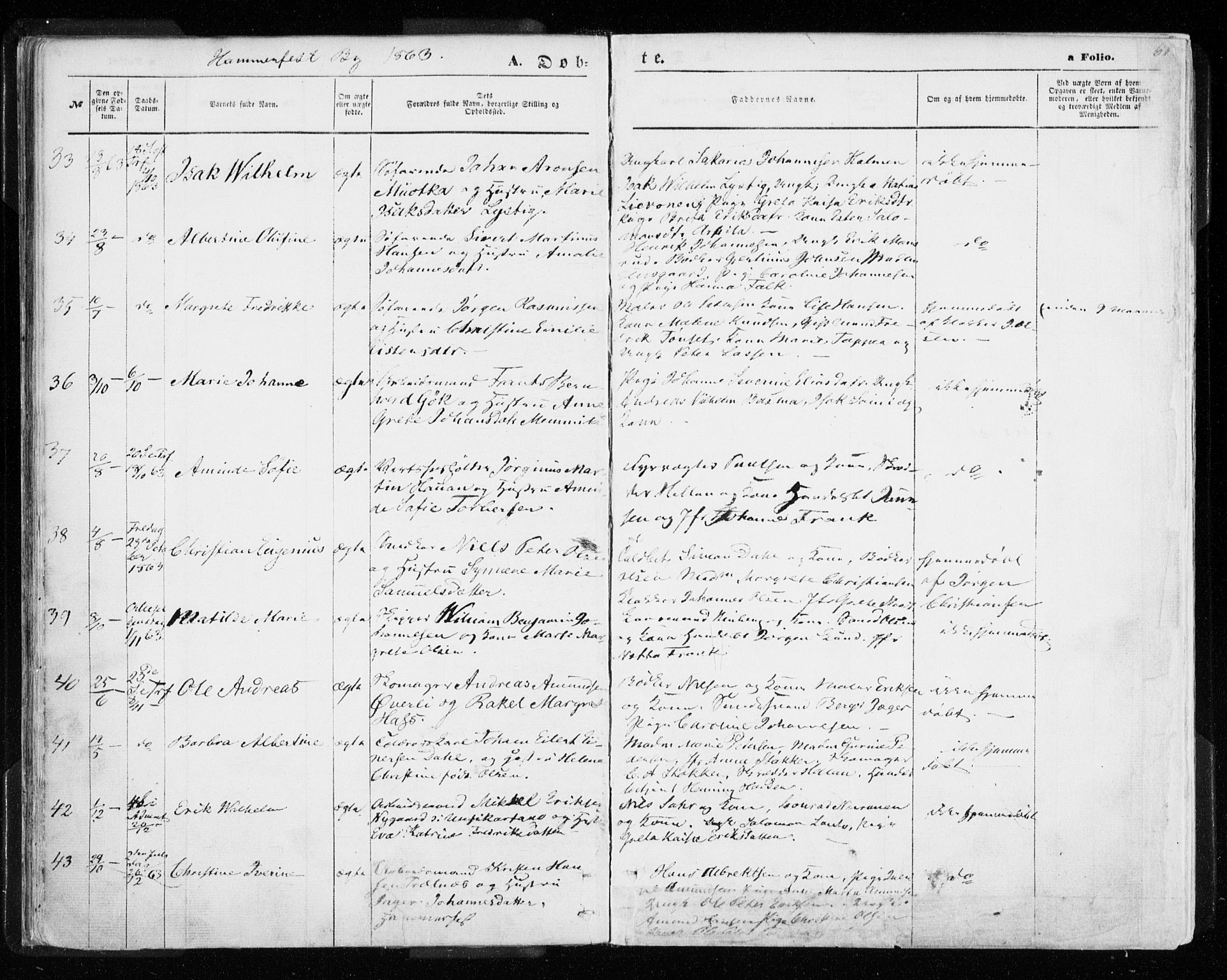 Hammerfest sokneprestkontor, AV/SATØ-S-1347/H/Ha/L0005.kirke: Parish register (official) no. 5, 1857-1869, p. 61