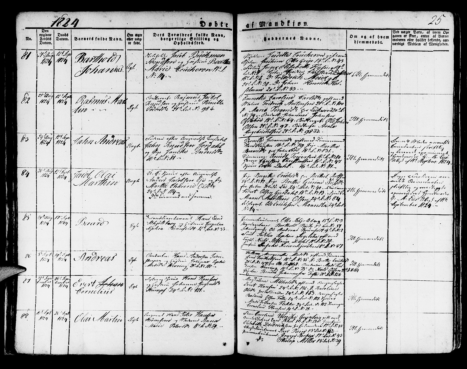 Korskirken sokneprestembete, AV/SAB-A-76101/H/Haa/L0014: Parish register (official) no. A 14, 1823-1835, p. 25