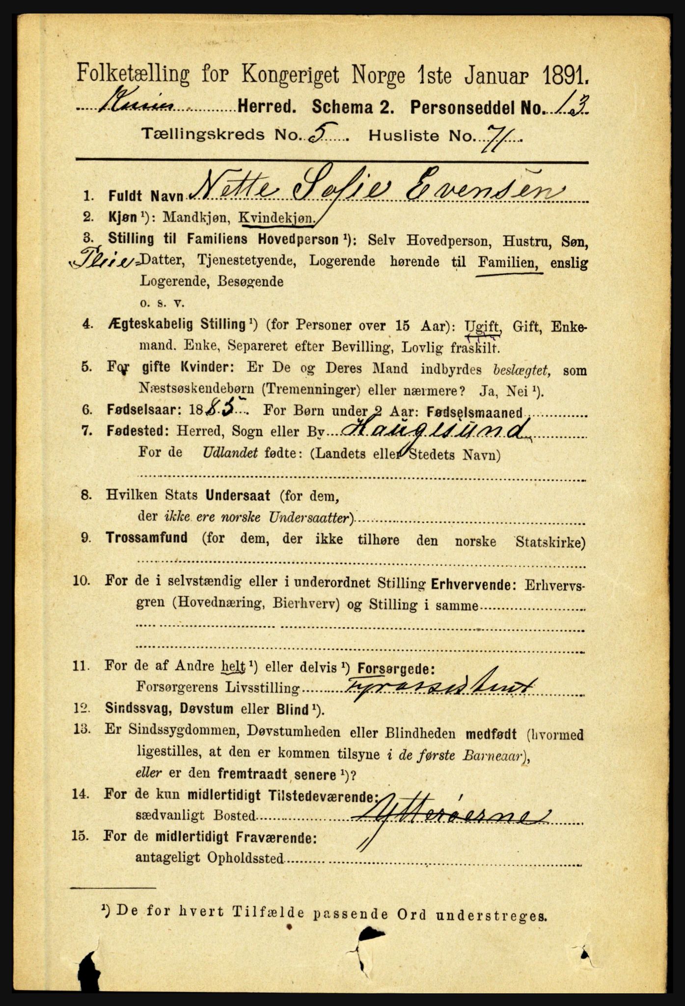 RA, 1891 census for 1437 Kinn, 1891, p. 2209