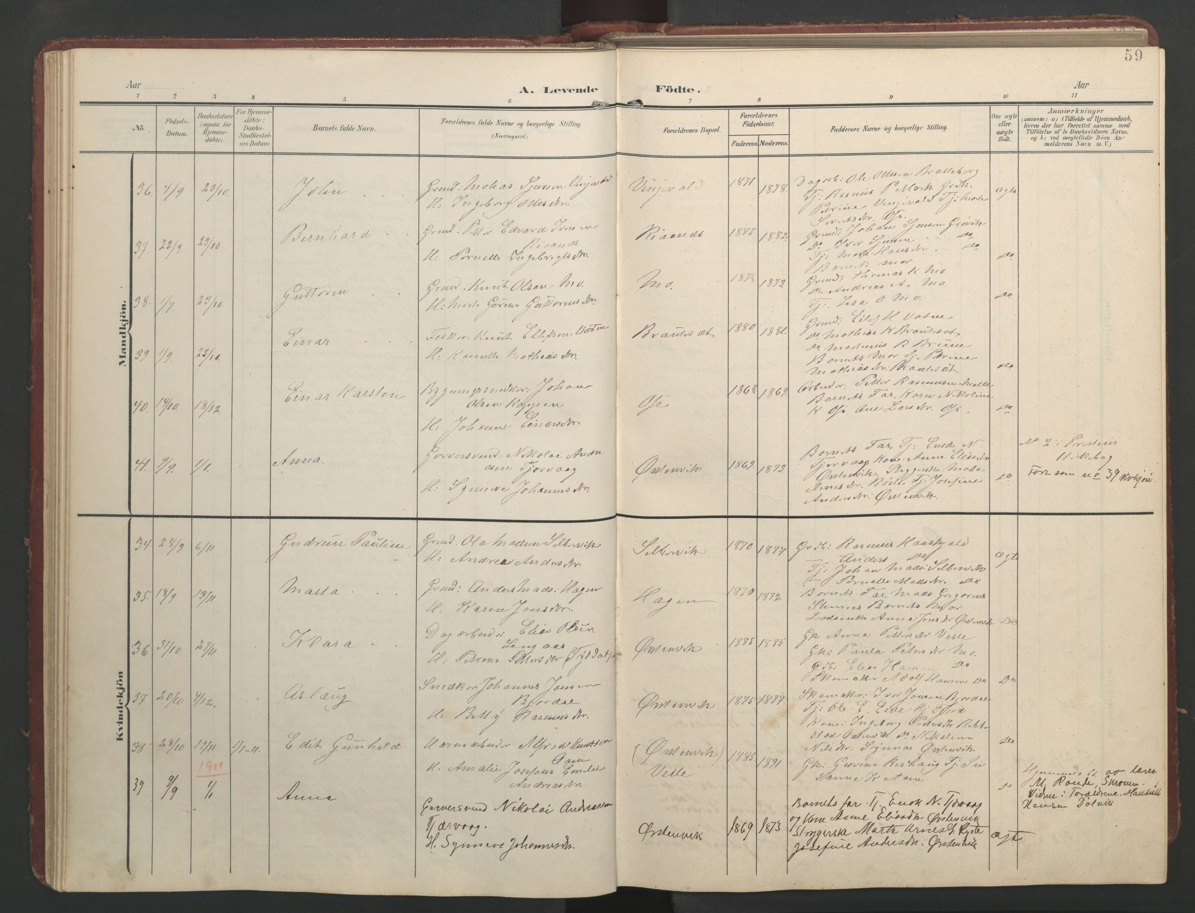 Ministerialprotokoller, klokkerbøker og fødselsregistre - Møre og Romsdal, AV/SAT-A-1454/513/L0190: Parish register (copy) no. 513C04, 1904-1926, p. 59