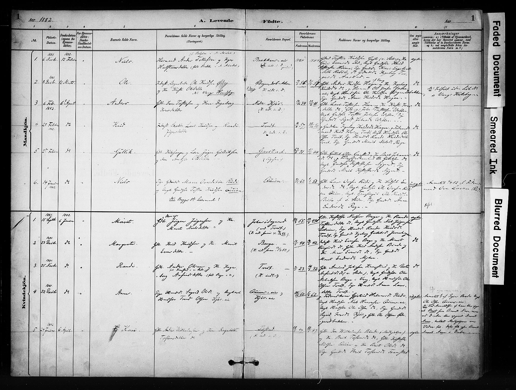 Vang prestekontor, Valdres, AV/SAH-PREST-140/H/Ha/L0009: Parish register (official) no. 9, 1882-1914, p. 1