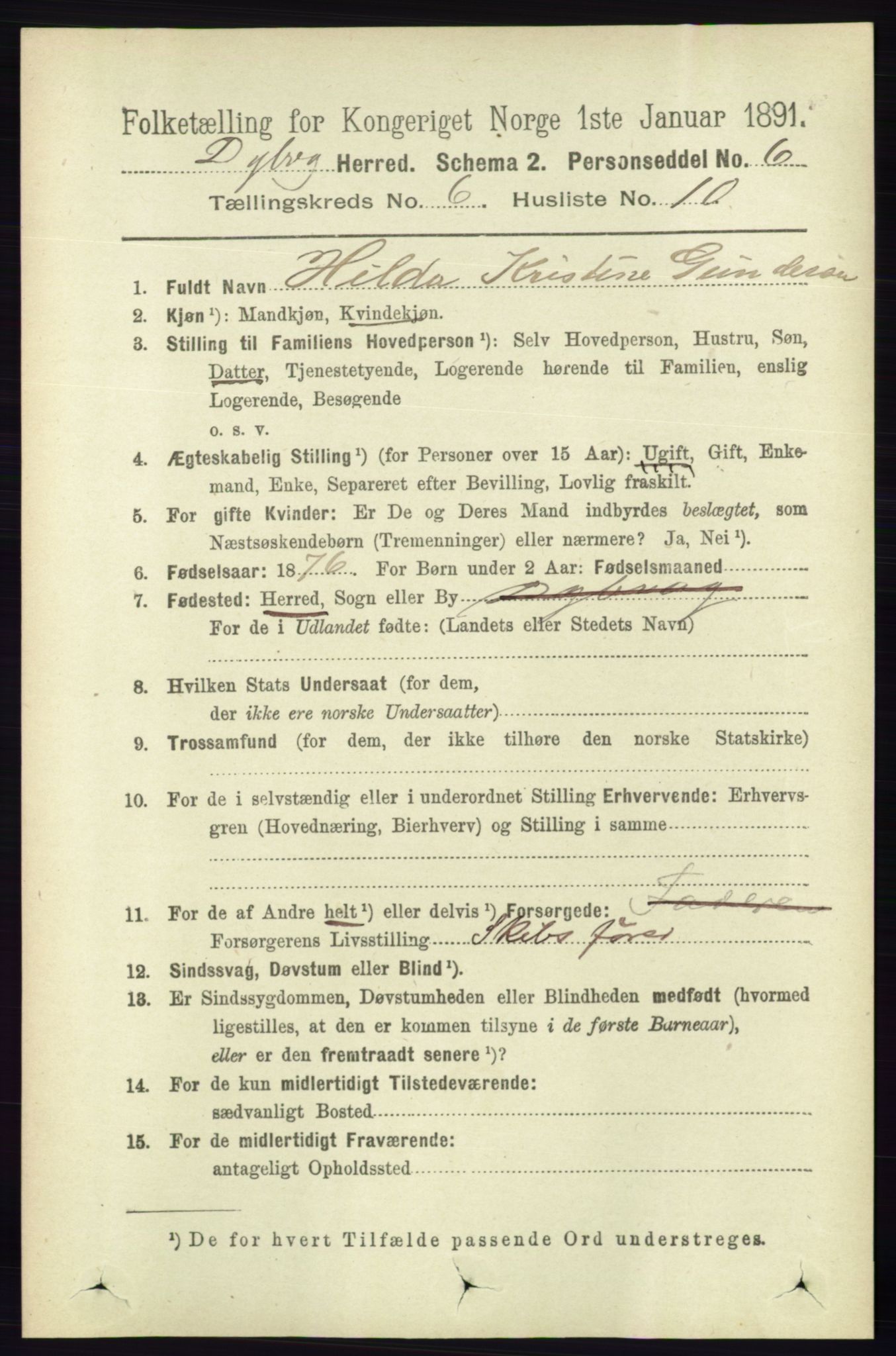 RA, 1891 census for 0915 Dypvåg, 1891, p. 1837