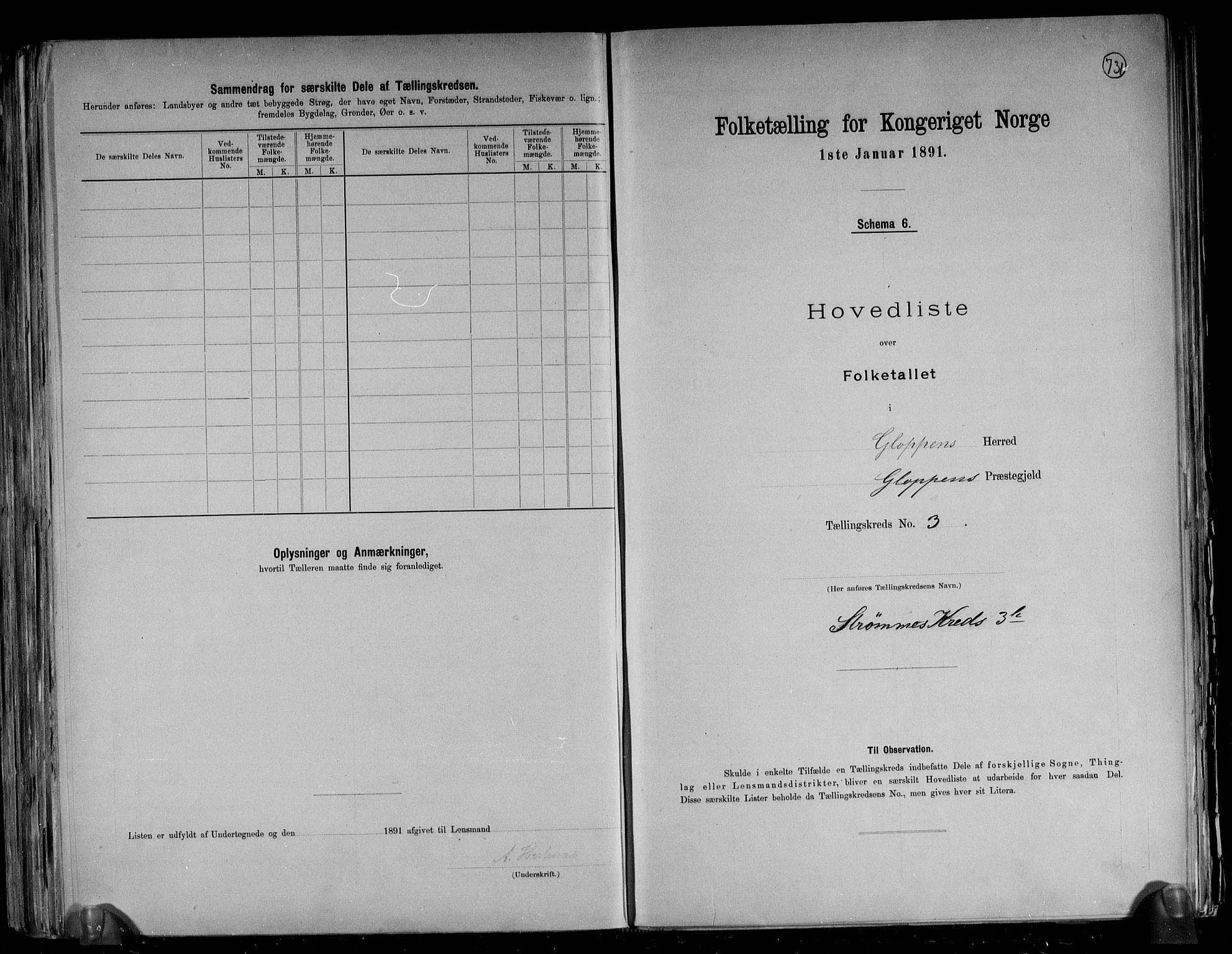 RA, 1891 census for 1445 Gloppen, 1891, p. 13