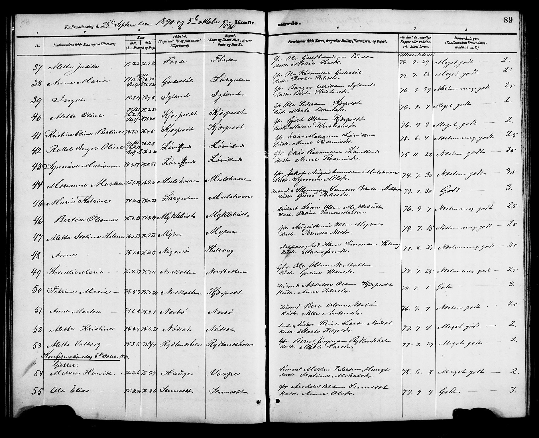 Bremanger sokneprestembete, AV/SAB-A-82201/H/Hab/Haba/L0003: Parish register (copy) no. A 3, 1890-1908, p. 89