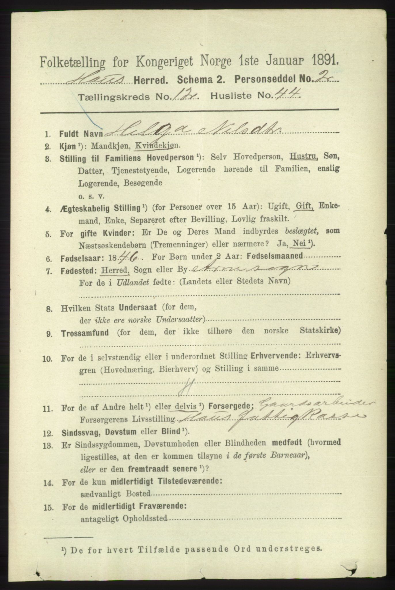 RA, 1891 census for 1250 Haus, 1891, p. 5514